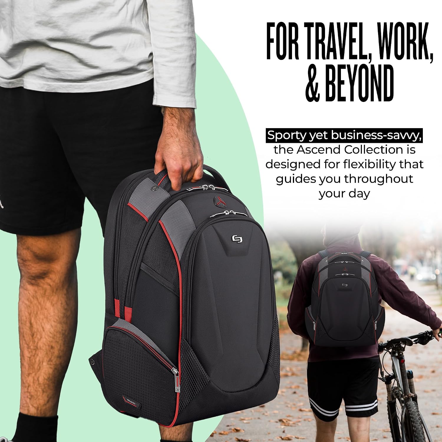 Solo New York Laptop Backpack for Women & Men -Carry On Bookbag for Travel & Work, Lightweight Bag, Hard-Shell Front Organizer, Padded Straps, Fits 17.3" Computer - Launch, Black image 5