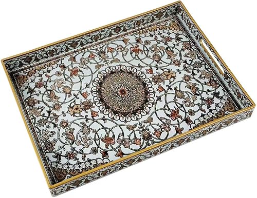 Fuukou Bandeja grande de plástico con asas, bandeja decorativa para mesa de café otomana, bandeja rectangular grande bohemia para sala de estar,
