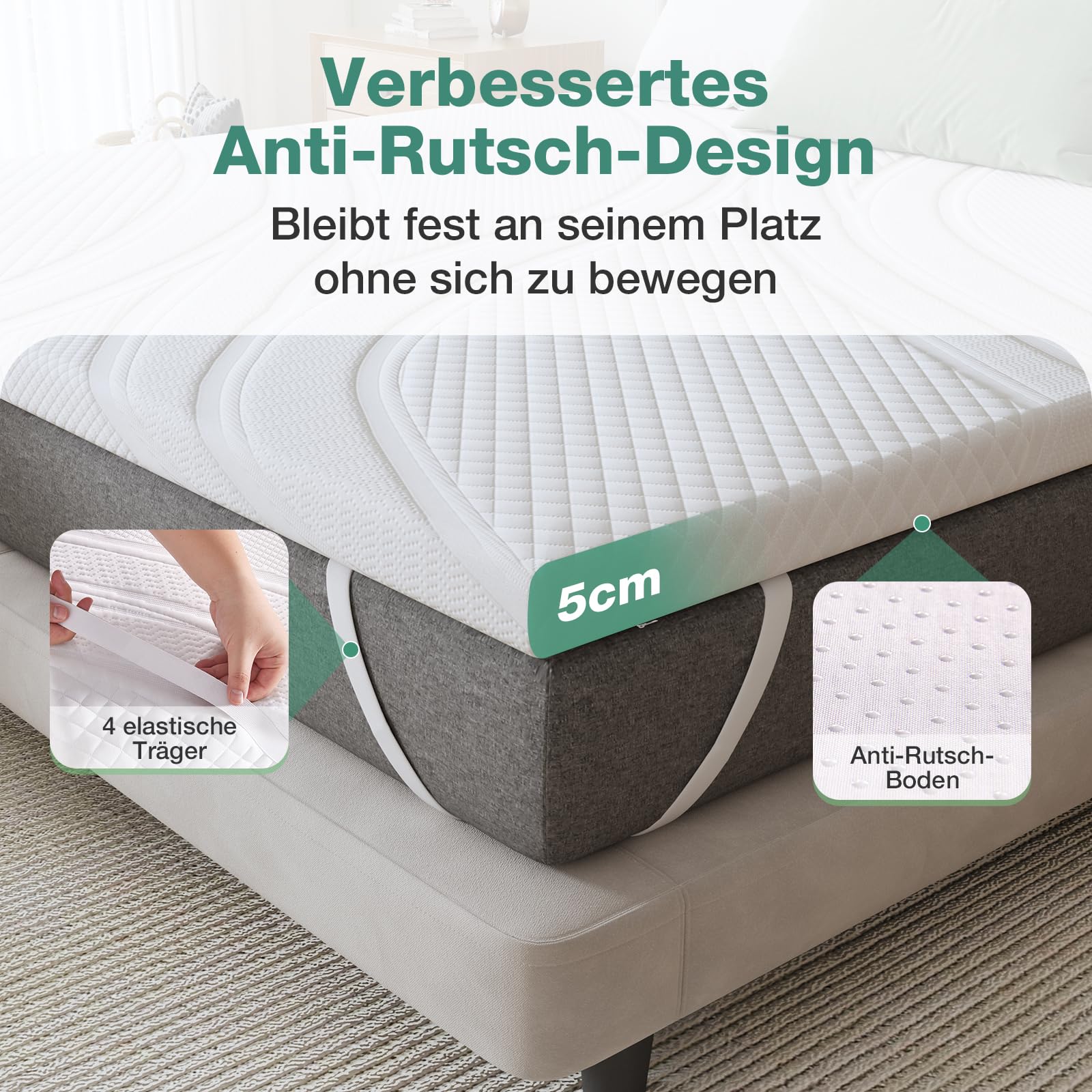 Novilla Matratzen Topper 90x200 5cm Höhe Gel Topper Memory Foam MatratzenTopper für Boxspringbett Wohnwagen Schlafsofa Matratzenauflage Bezug Waschbar Oeko-TEx