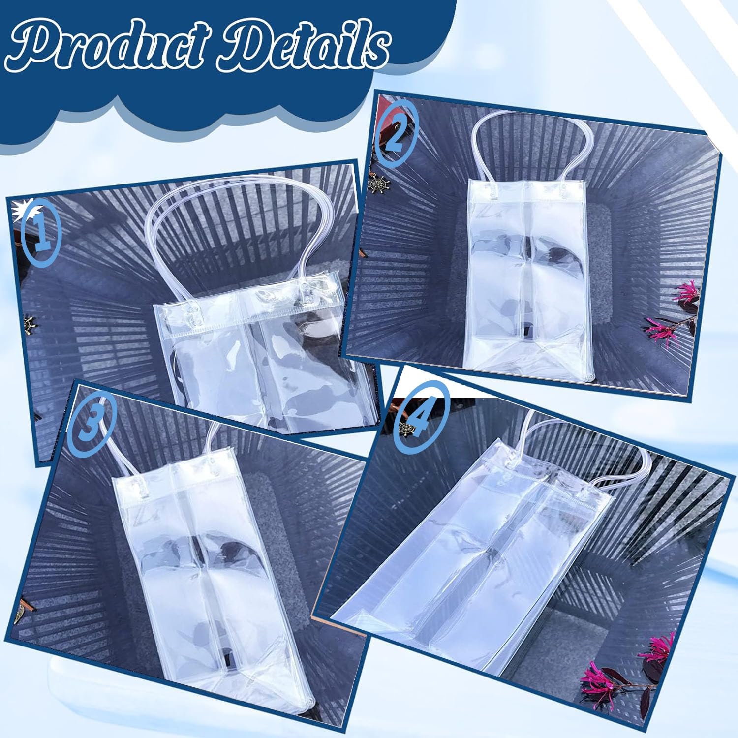 Sacchetti Ghiaccio Trasparenti Per Bottiglie Di Vino - 2 Pezzi, Con Manico, Ideali Per Picnic - Foto 4