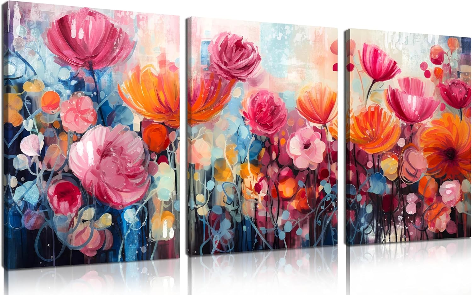 Flower Wall Art for Living Room, Pink Floral Wall-Decor for Bedroom, Modern Canvas Print, Size 12x16 Inches 3-Piece Flower Wall Art for Living Room, Pink Floral Wall-Decor for Bedroom, Modern Canvas Print, Size 12x16 Inches 3-Piece