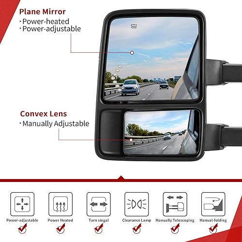 Miniatura 4 de YITAMOTOR Espejo de remolque compatible con Ford F250 F350 F450 F550 Super Duty 2008-2016, espejo lateral izquierdo del conductor, espejo de