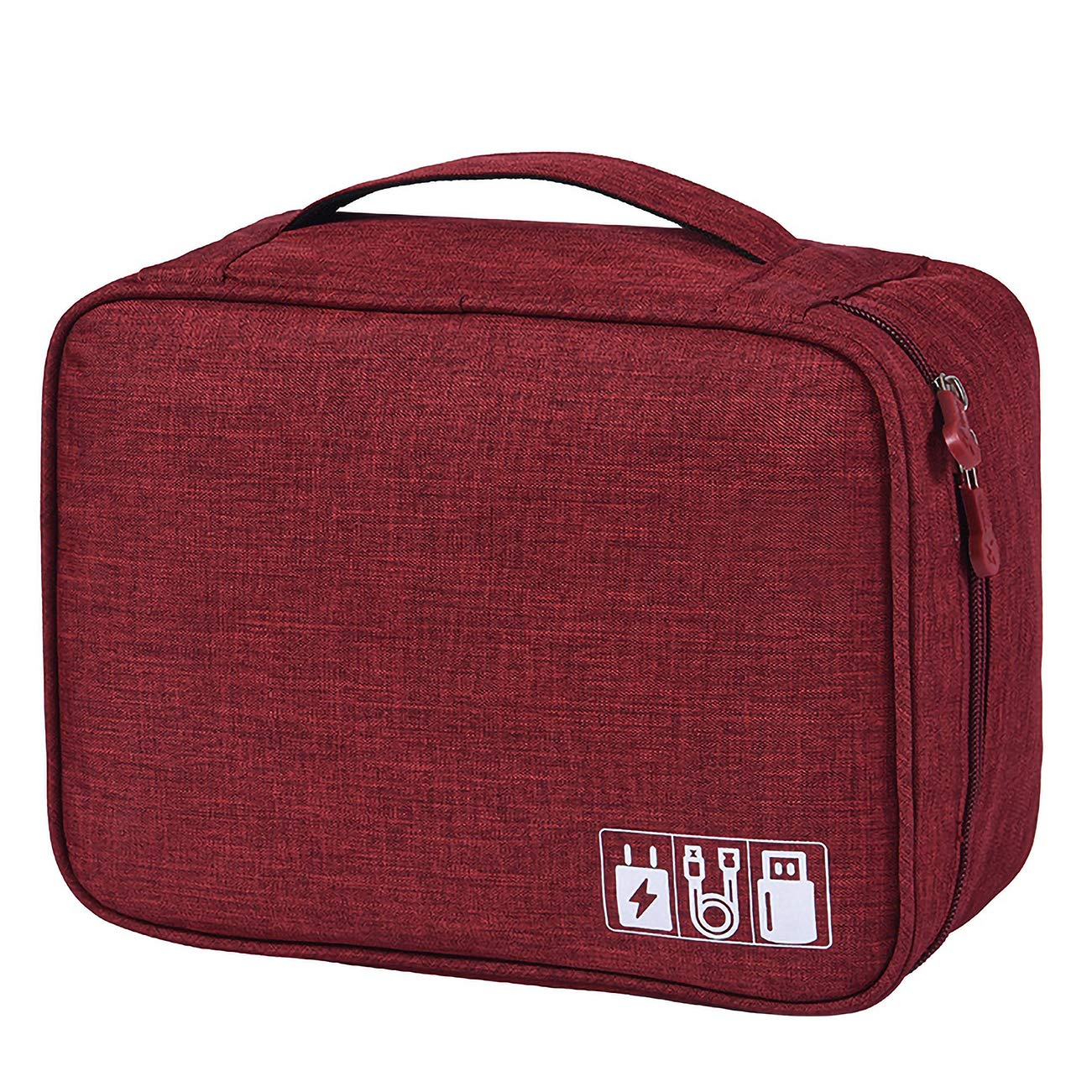 Ruyosn Cable Organizer Bag Waterproof Cable Bag Large Hard Drive Bag Electronic Bag Double Layer Electric Organizer Cable Bag Electronics Accessories Organizer Cable Power Bank (Red)