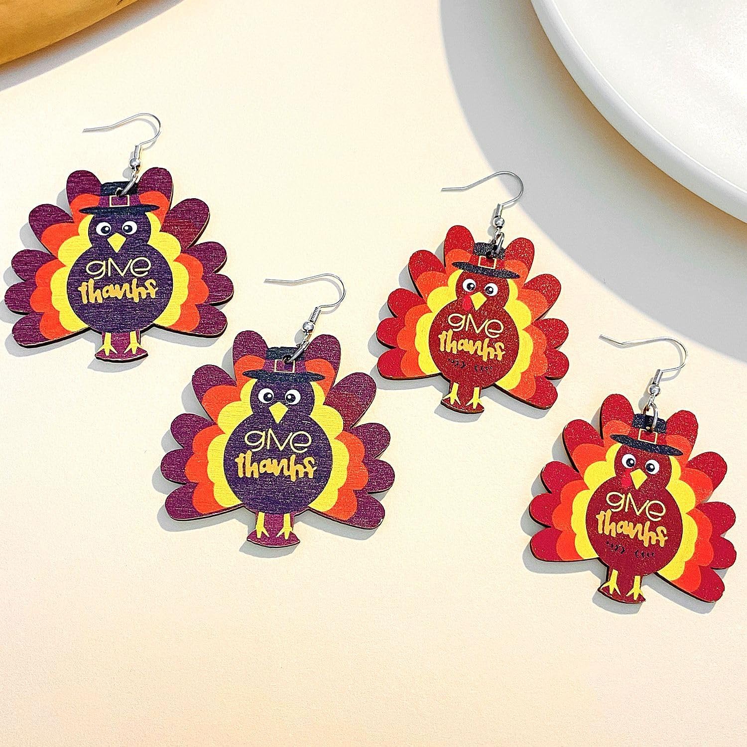 Thanksgiving Turkey Dangle Earrings Wooden Turkey Teardrop Earrings Fall Earrings for Women Autumn Jewelry - Image 5