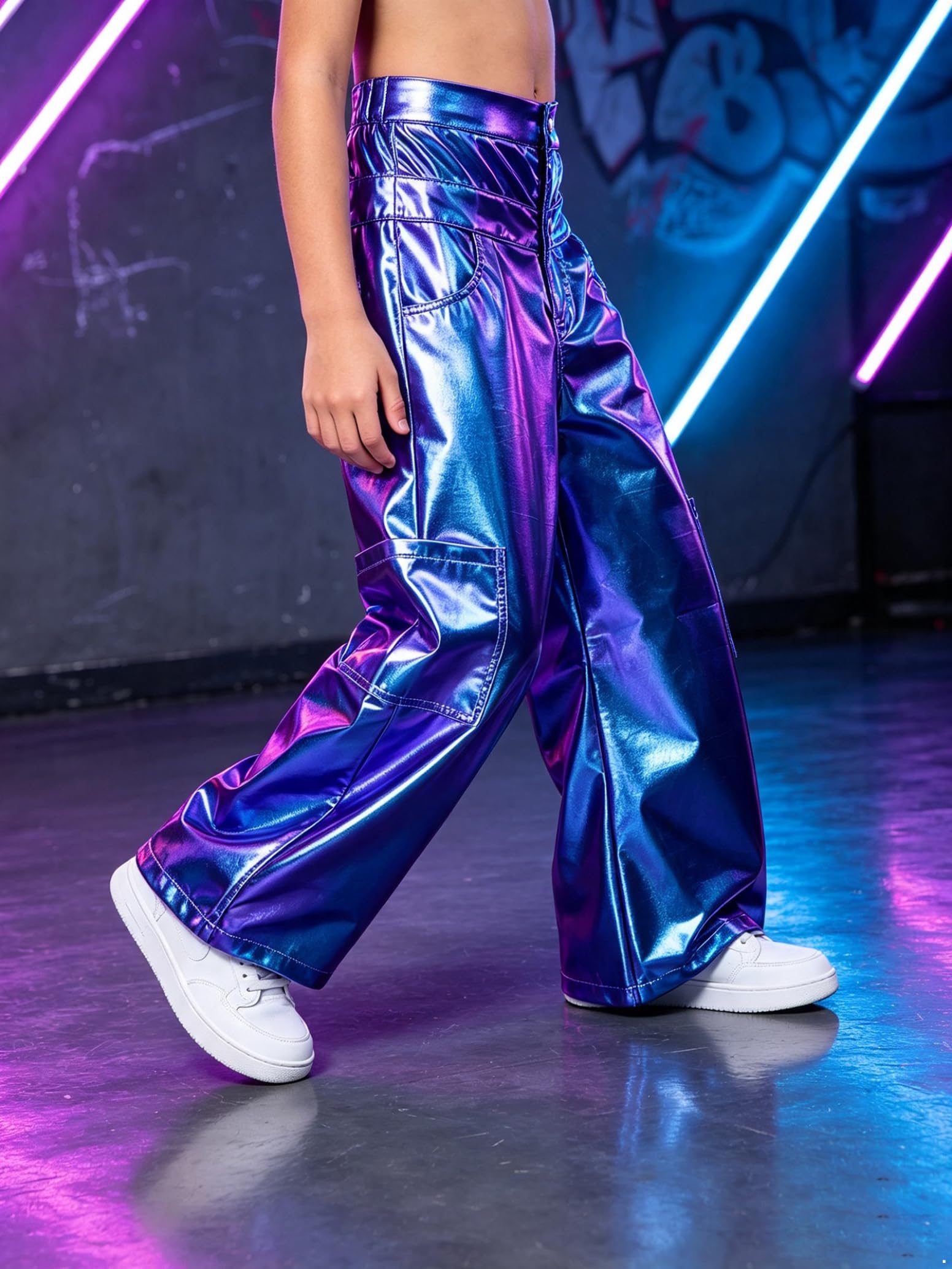 inlzdz Bambini Pantaloni Ballo Jazz Hip Hop Cargo Metallizzati Bambine Ampi