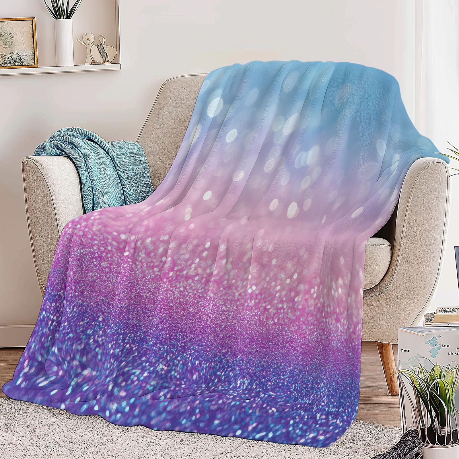 Genérico Flanelowy koc Flanelowy Kolor Gradient 180x200 cm Koce Polarowe Sherpa, Ciepły i Wygodny Koc, Dekoracyjne Koce Na Krzesło Sofa Łóżko, Prezent Dla Dorosłych I Dzieci