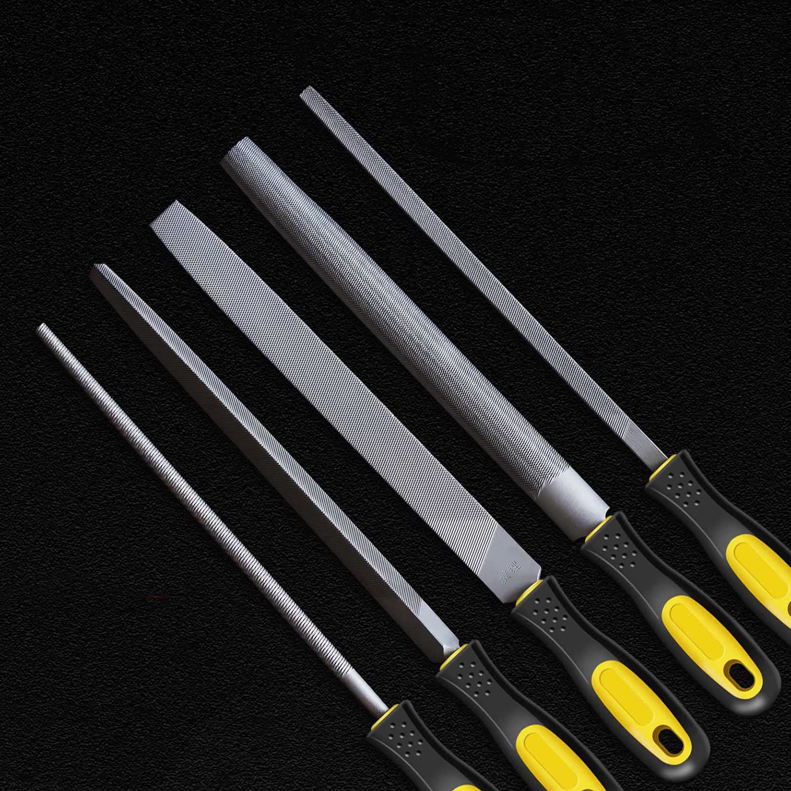 Handwerkzeug-Sets, 5-teiliges Feilen-Set, Metall-Feilen-Set mit zweifarbigem Griff, Holzraspel for Metall, Holz, Glas, Kunststoff, Leder (Größe: 260 mm)