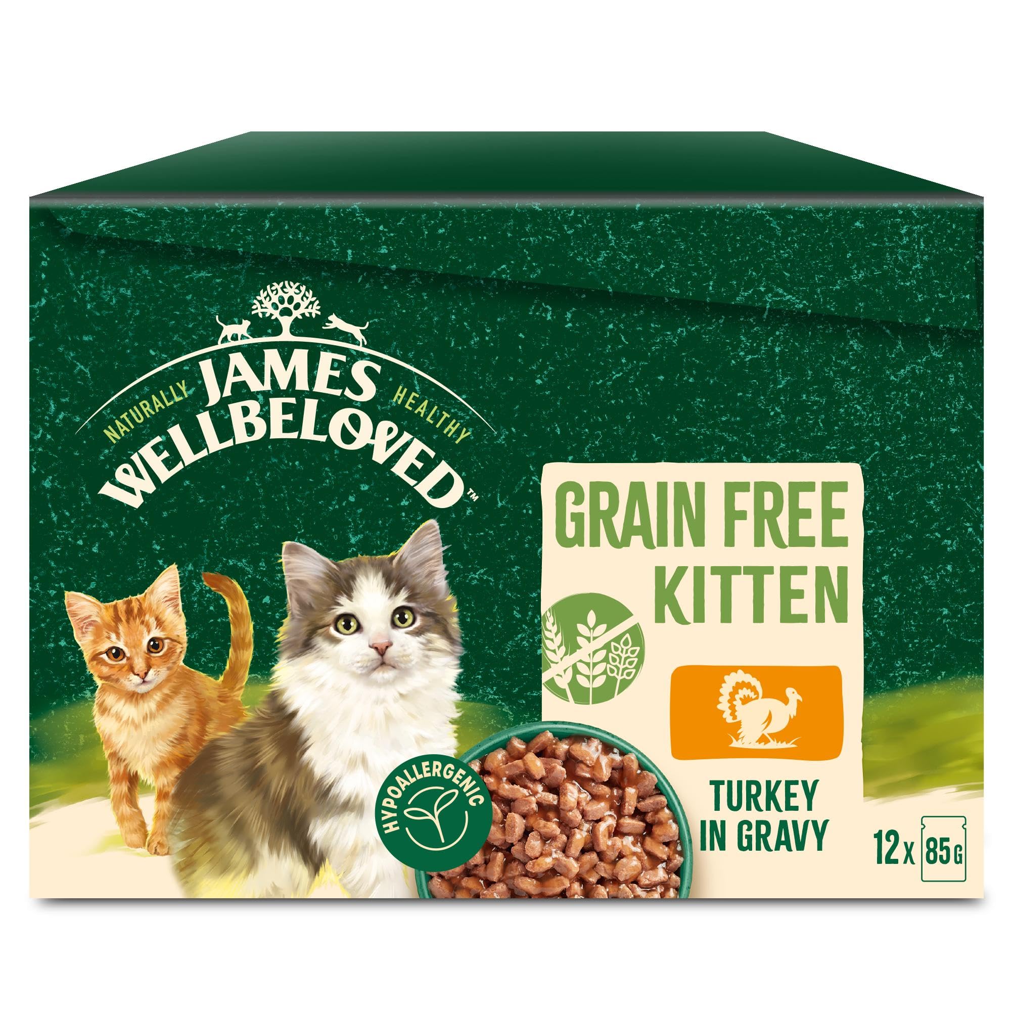 James WellbelovedKitten Grain-Free Turkey in Gravy 12 Pouches, Hypoallergenic Wet Cat Food, Pack of 1 (12x85 g)