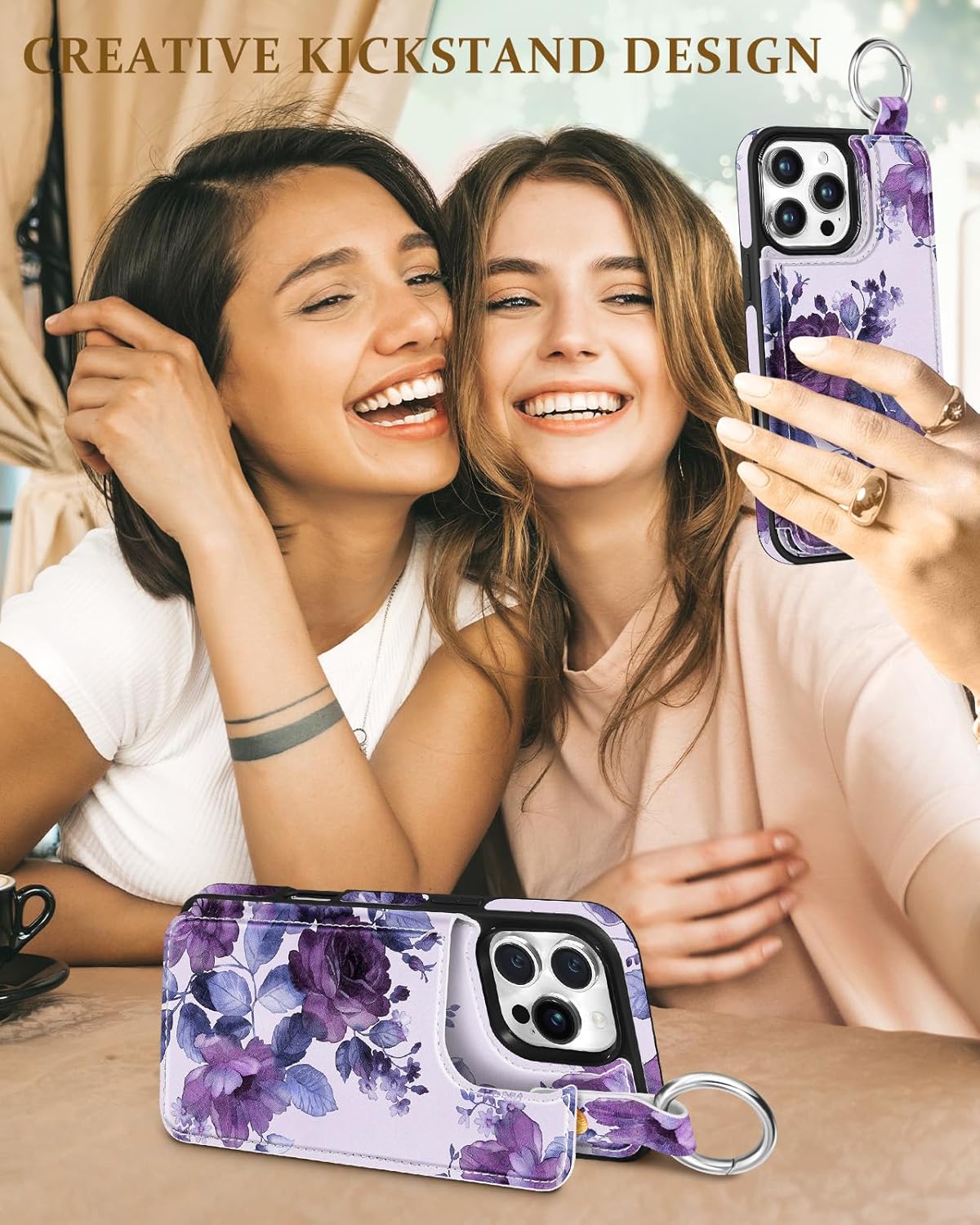 Shorogyt Compatible with iPhone 16 Pro Max Wallet Case with Card Holder - Cute Purple Flower Design Kickstand for Magnetic Clasp Back Flip Folio Leather Phone Covers for Women Men Girls - Image 6