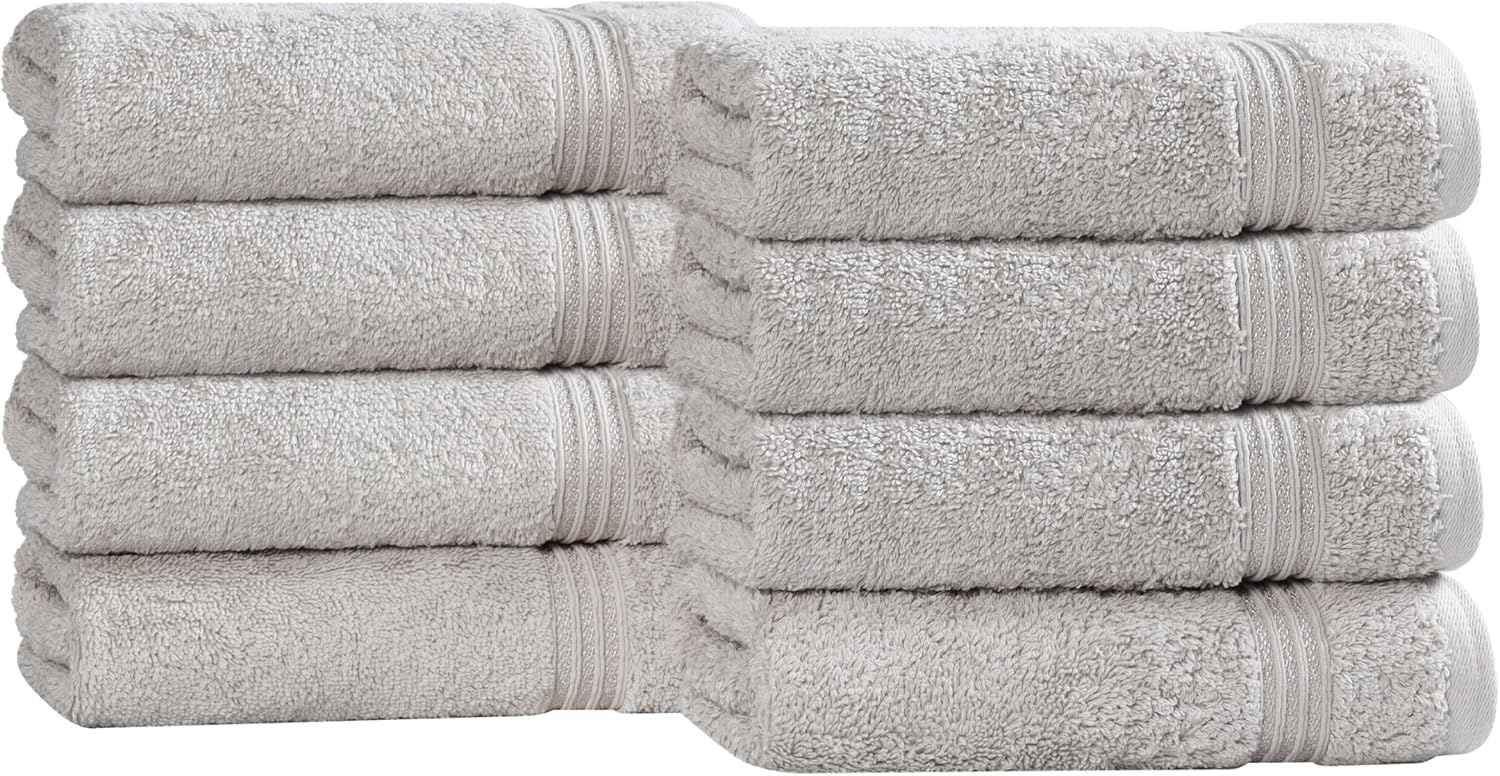 Superior Egyptian Cotton Bath Towel Set, Towels For Home Bathroom, Master, Guest Bath, Decor Essentials, Quick Dry, Absorbent, Large Body Towels, Spa, Hotel, Resort, Adult, Kids, Set of 8, Silver
