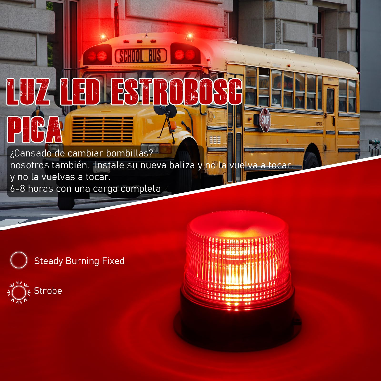 Dinfu rotativo led bateria LED rojo, 12V-24V luz roja de advertencia con magnético para coche tractor carrito de golf UTV remolque SUV vehículos de emergencia departamentos de bomberos