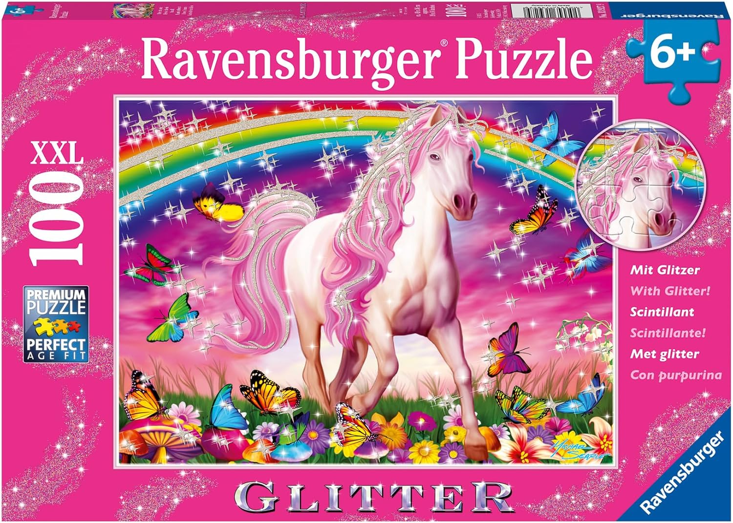 Ravensburger Horse Dreams Glitter Jigsaw Puzzle - 100 Unique Pieces | Perfect Interlock Fit | Vibrant, Glare-Free Design | Ideal for Kids Aged 4-8