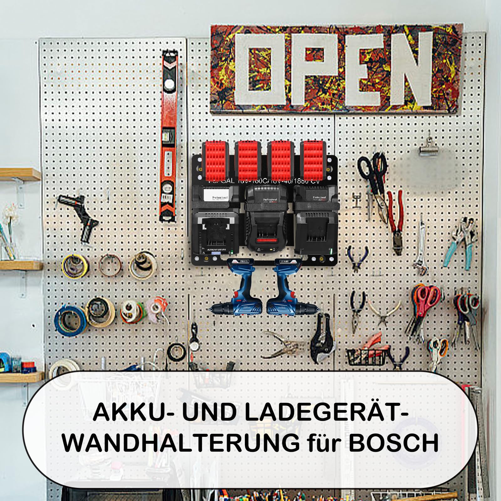 Support mural en métal pour Bosch, support de batterie professionnel et chargeur 18 V, stable pour batterie Bosch, matériel de montage de qualité supérieure, rangement