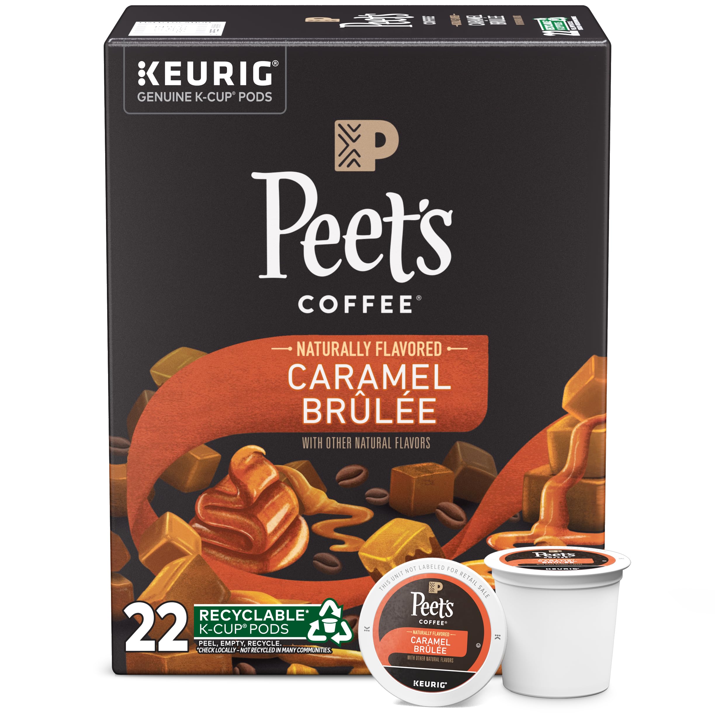 Flavored Light Roast Keurig K-Cup Pods - Caramel Brulee 22 Count (1 Box of 22 Pods)