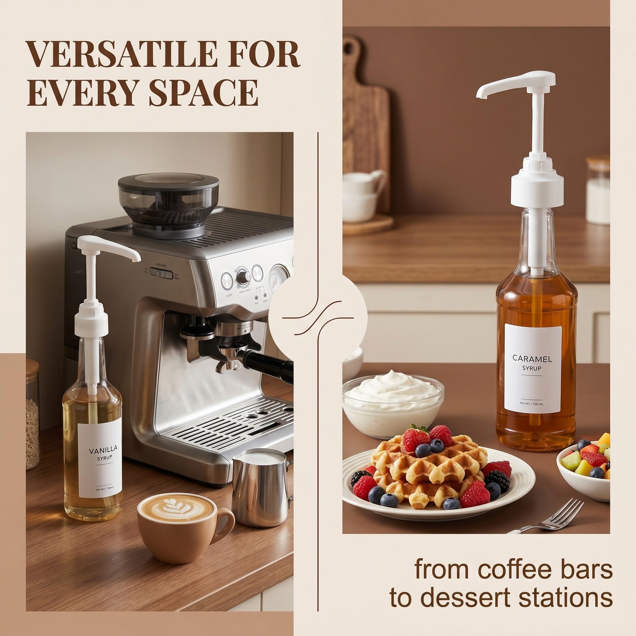 2 Pcs Erogatore Sciroppo Compatibile con Monin, Pompa Dosatrice per Bottiglie da 700ml e 1000ml, Pompa di Sciroppo di Caffè, Dispenser di Sciroppo a Scatt, Dosaggio Preciso 10ml