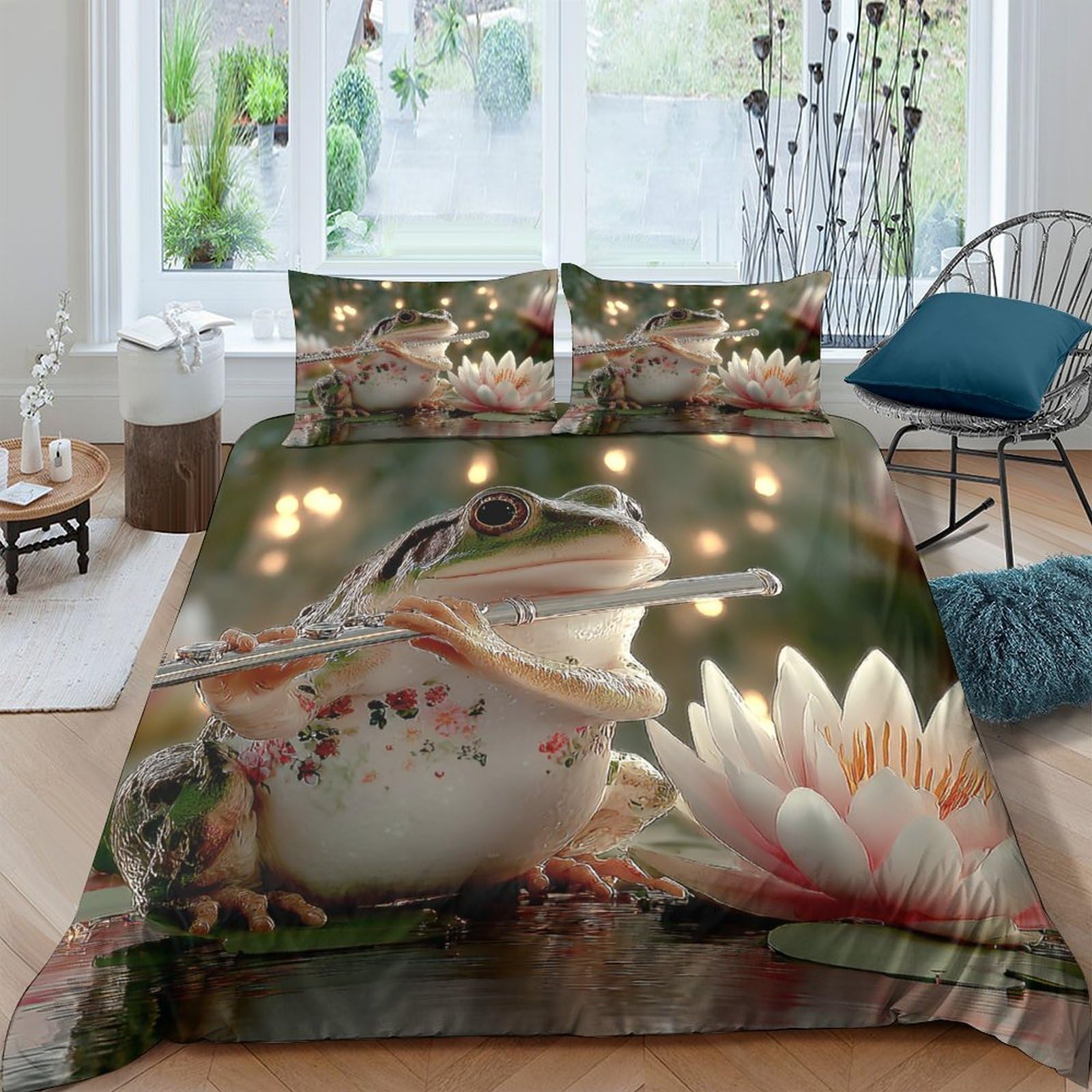 Ctjqhvkz Style-2 3D Printed Frog Lily Pond Fitted Sheet Microfiber Soft Breathable Flower Bed Cover For Bedroom Guest Room Decor Single（135X200cm）