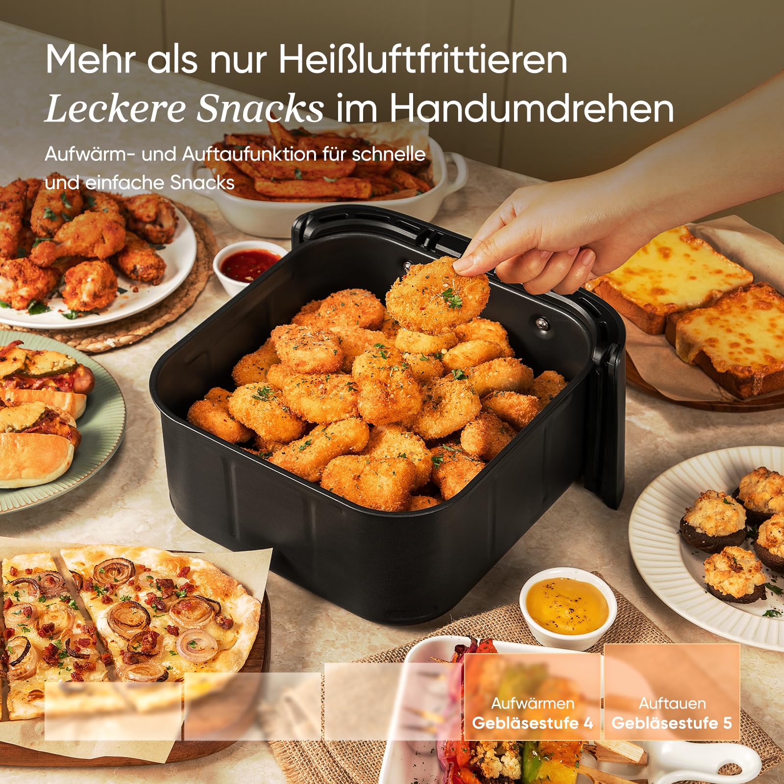 Cosori Turboblaze Airfryer Heißluftfritteuse 9-in-1 XXL 6L leiser DC Motor 5 Geschwindigkeitsstufen Grillen Backen Gären Dehydrieren Tiefkühlen 87 Rezepte 64% energiesparend