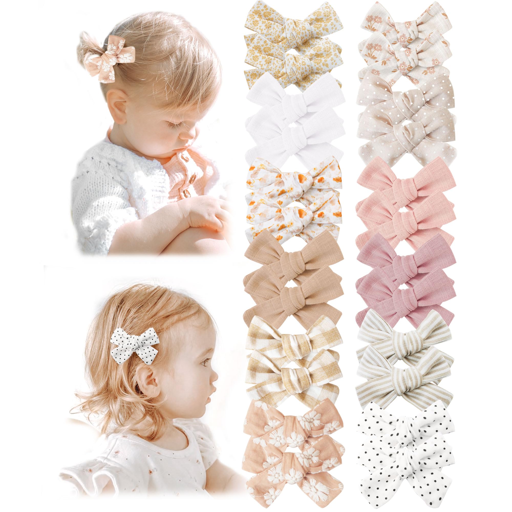 Niceye Baby Hair Clips 24 Pcs Fully Lined Hair Bow Clips for Fine Hair  Cotton Tiny Hair Barrettes for Infants, Toddlers, and Little Girls