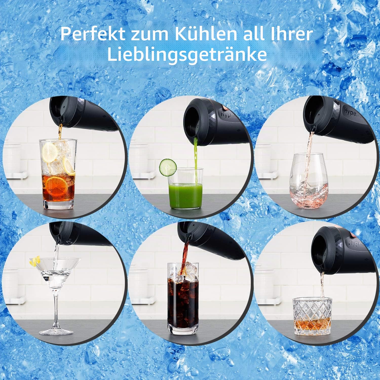 HyperChiller HC3 Eiskaffee-/Getränkekühler, patentiert, verbessert, stärker und langlebiger Fertig in einer Minute, wiederverwendbar für Eistee, Wein, Spirituosen, Alkohol, Saft, 355 ml, schwarz