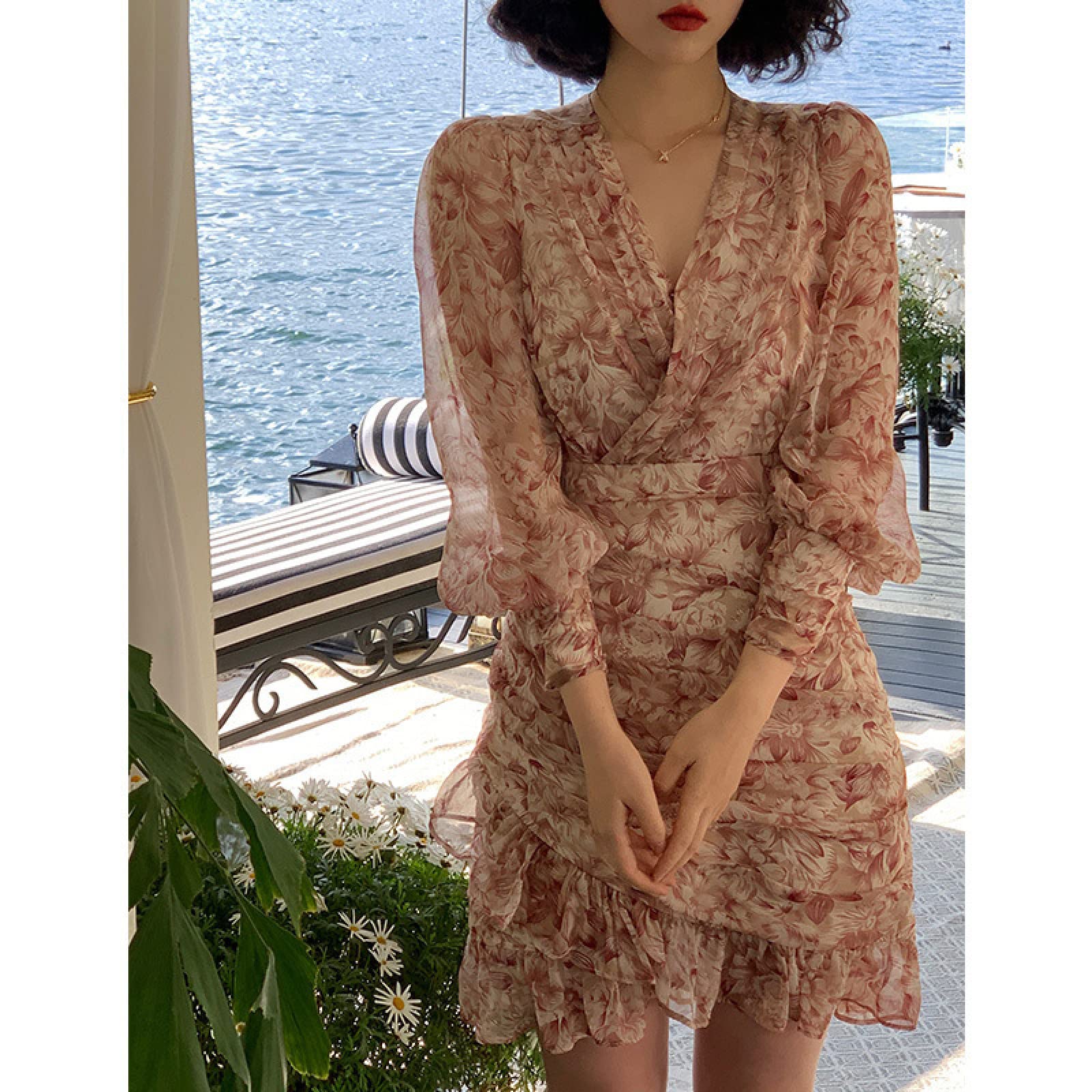 green emerald velvet dress XIEHC Floral Flares Sun Dresses, Floral Hips, Fishtail Dress, Pink,  S,Floral Chiffon Dresses for Women at Amazon Women's Clothing store