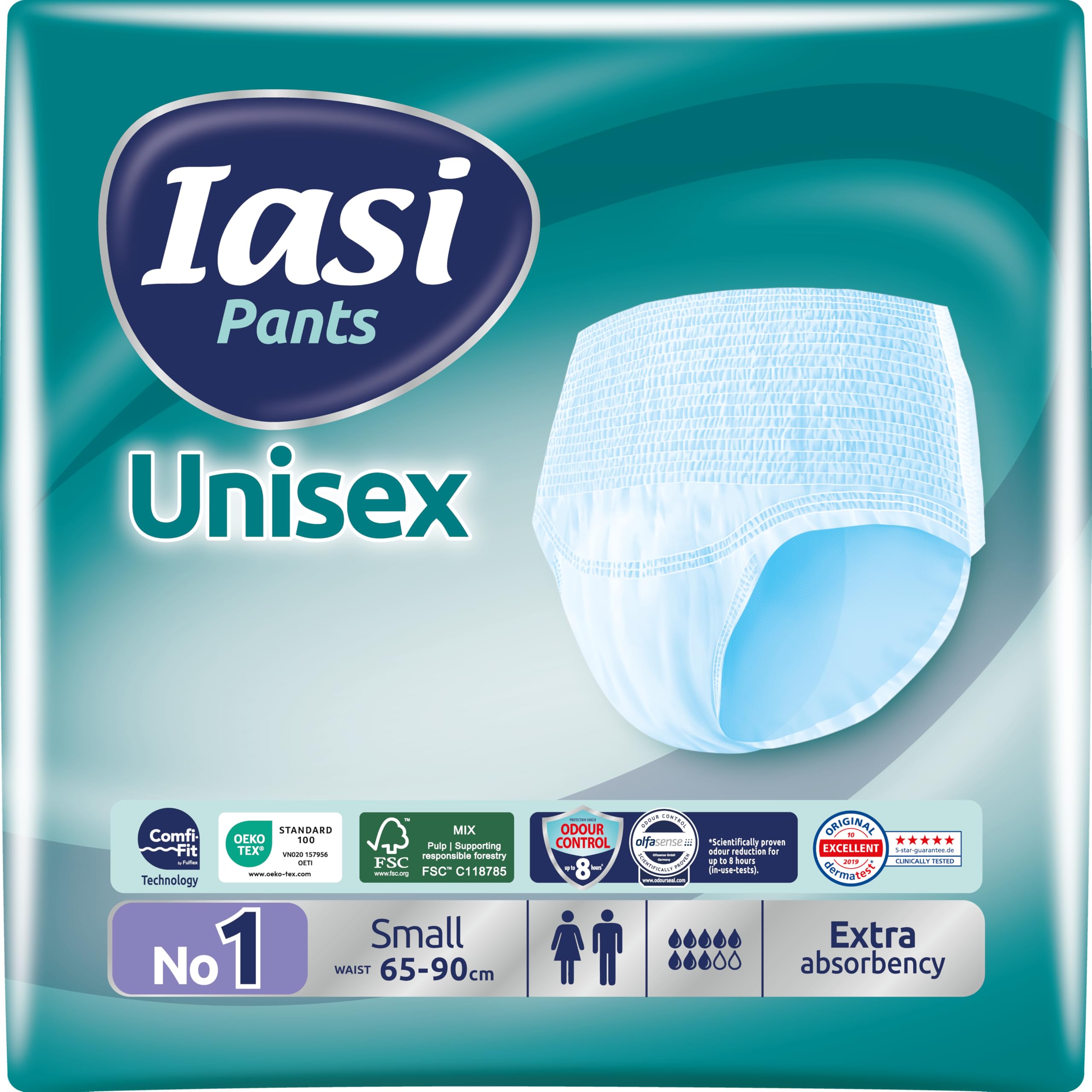 IASI Unisex High Protection Pants, 14 Disposable Absorbent Underpants, Extra Absorbency, Size S, 14 Units