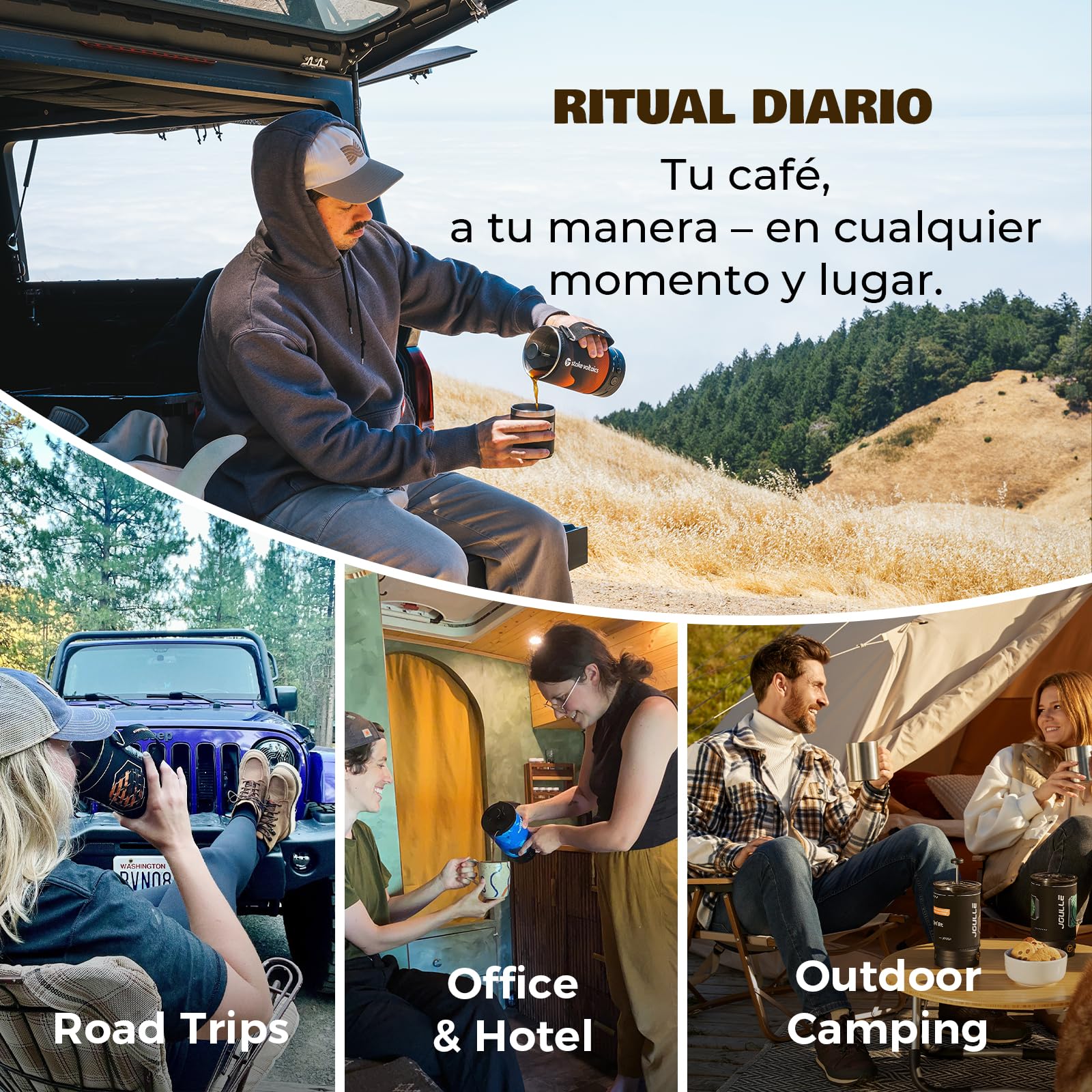 STOKE VOLTAICS Cafetera Eléctrica French Press, Diseño 2-in-1 para Hervir Agua y Prensar Café, Portátil para Camping y Viajes