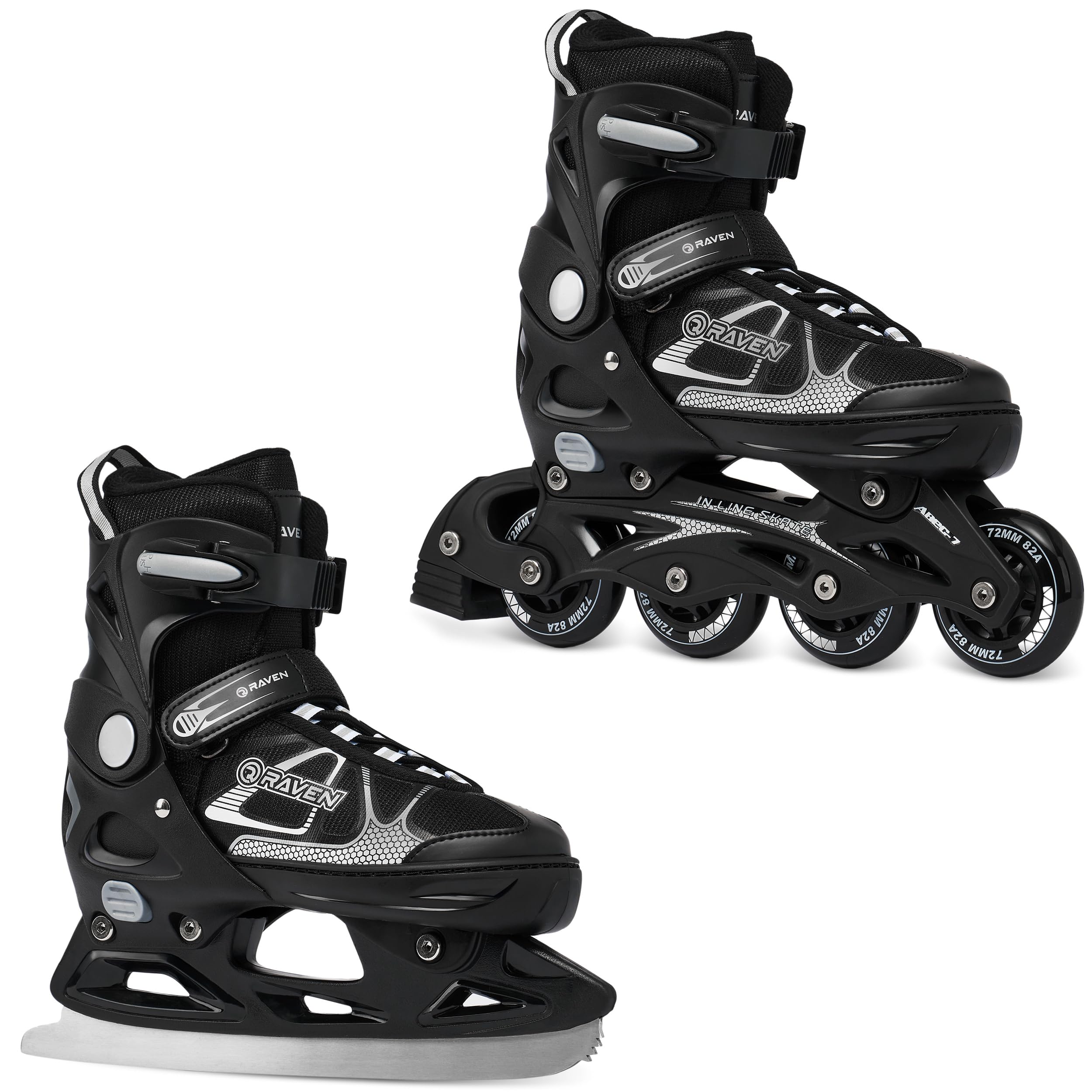 RAVEN 2in1 Pattini da ghiaccio Pattini in linea Inline Skates per bambini e adulti regolabili