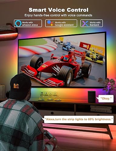 Miniatura 4 de Tira de luz LED RGB inteligente PAUTIX con IC COB USB 5V 2m/6.56ft, funciona con Alexa/Google Assistant, tira de luz LED flexible multicolor UL
