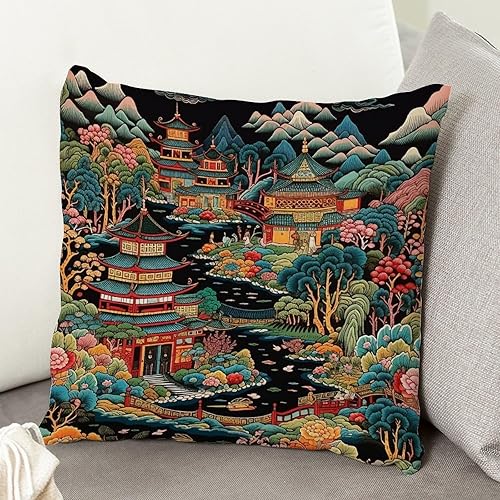 Vista 76 de ArogGeld Chinoiserie - Fundas de cojín asiáticas con diseño de flores blancas y verdes, funda de almohada Chinoiserie Floral con hojas verdes