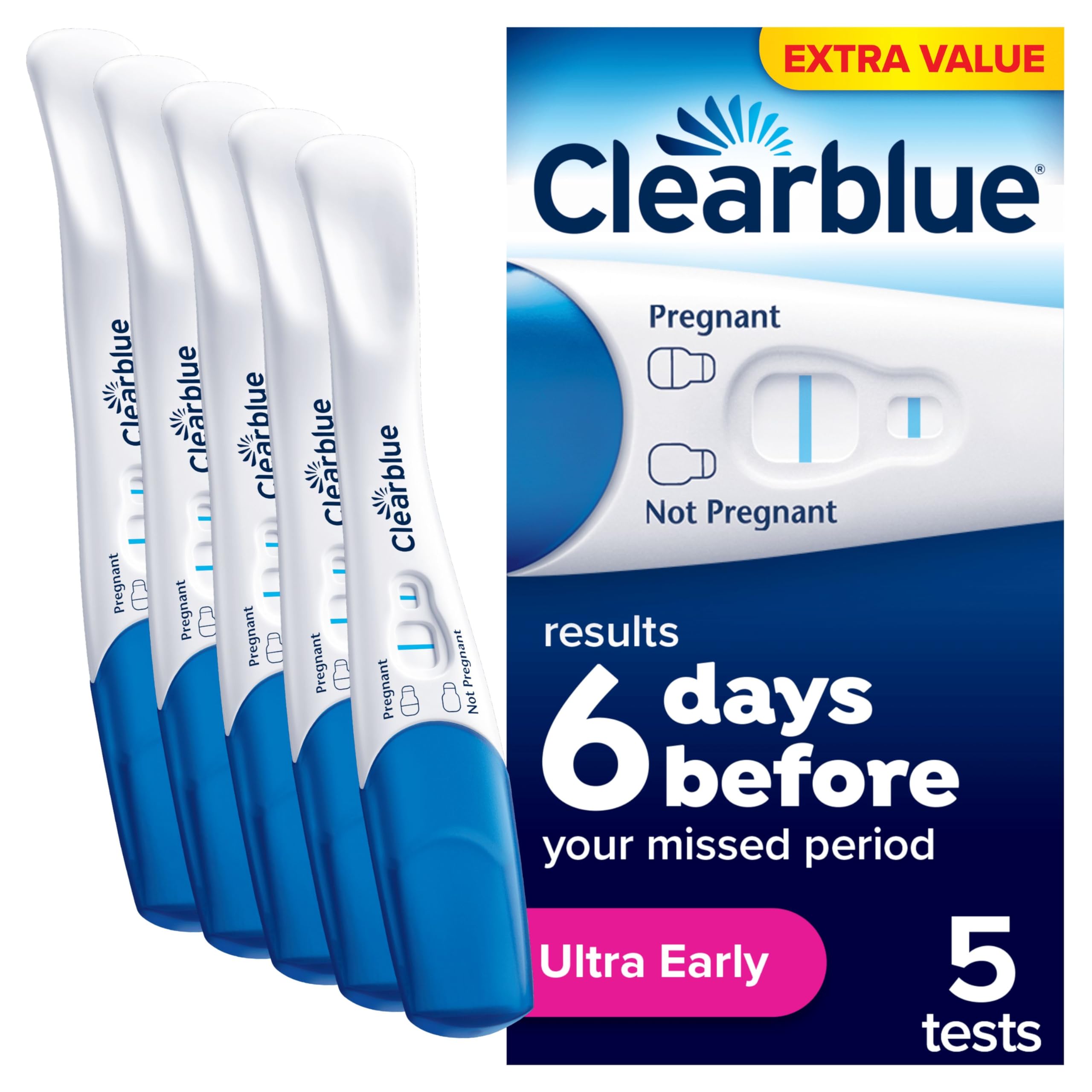 Pregnancy Tests, Early Detection Pregnancy Test, Results 6 Days Early, 99% Accurate Results, 5 Tests, Packaging May Vary