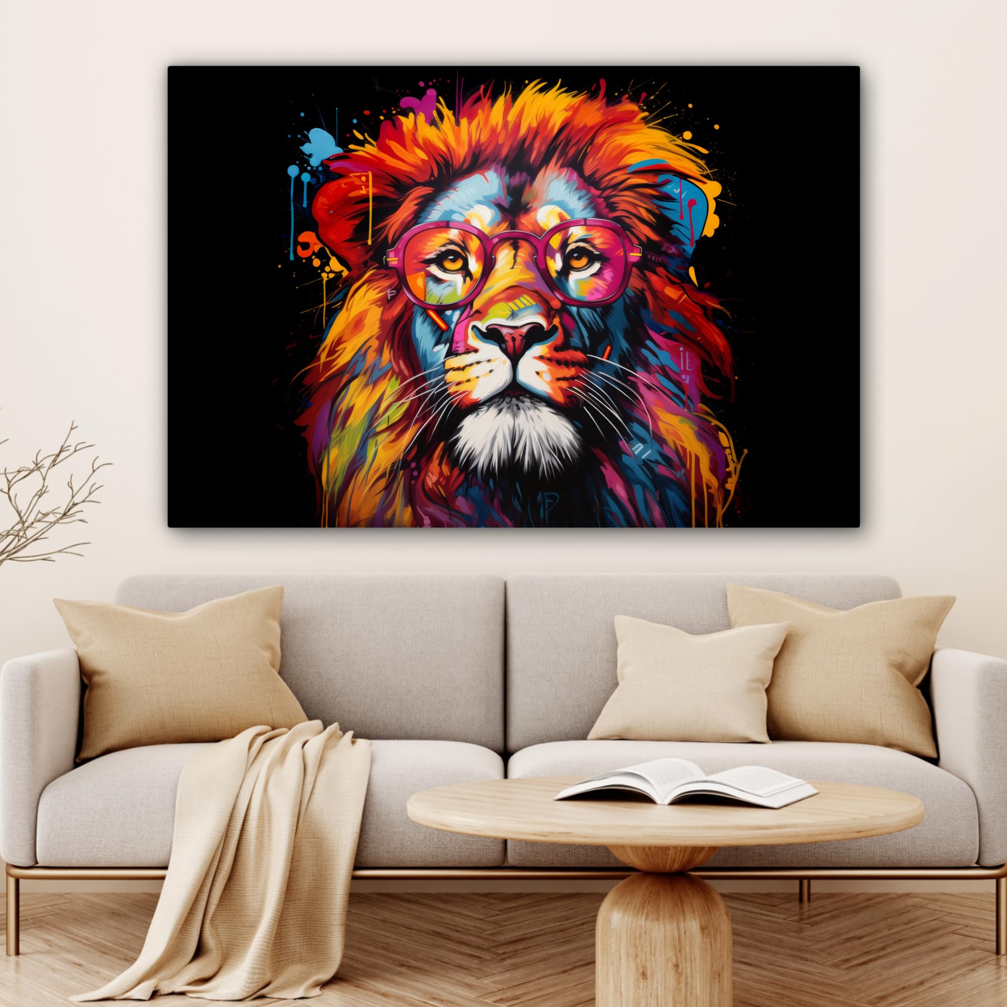 MuchoWow© Cuadros Decoracion Salon Modernos 120x80 cm Lienzos de Fotos Pared Wall Art Lienzo Decoração Cuadro de salones Graffiti - León - Arte callejero - Animales