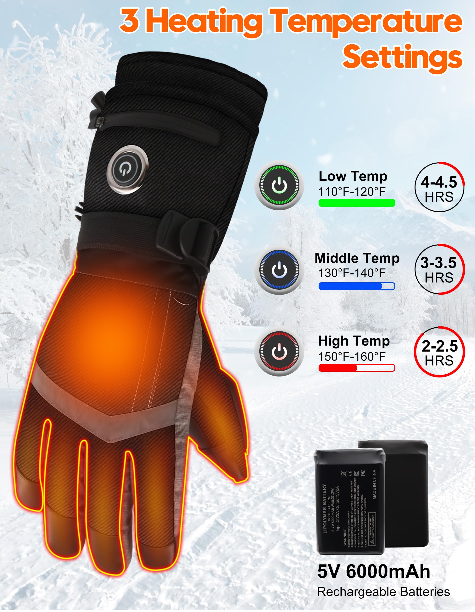 SVPRO Guantes calefactados, 5 V, 6000 mAh, recargables, para hombres y mujeres, guantes de calefacción eléctrica impermeables y resistentes al viento para esquí, caza, motociclismo, senderismo