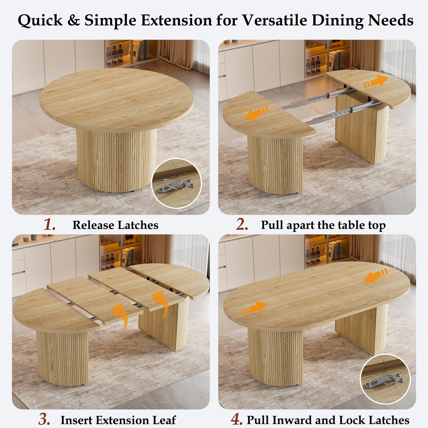 MSFE Mesa Comedor Extensible Mesa Redonda para 4-8 Personas Moderna Mesa de Cocina Ovalada Mesa Extensible Cocina Madera para la Sala de Estar y el Comedor, Sala de reuniones Ø100-180x100x75CM