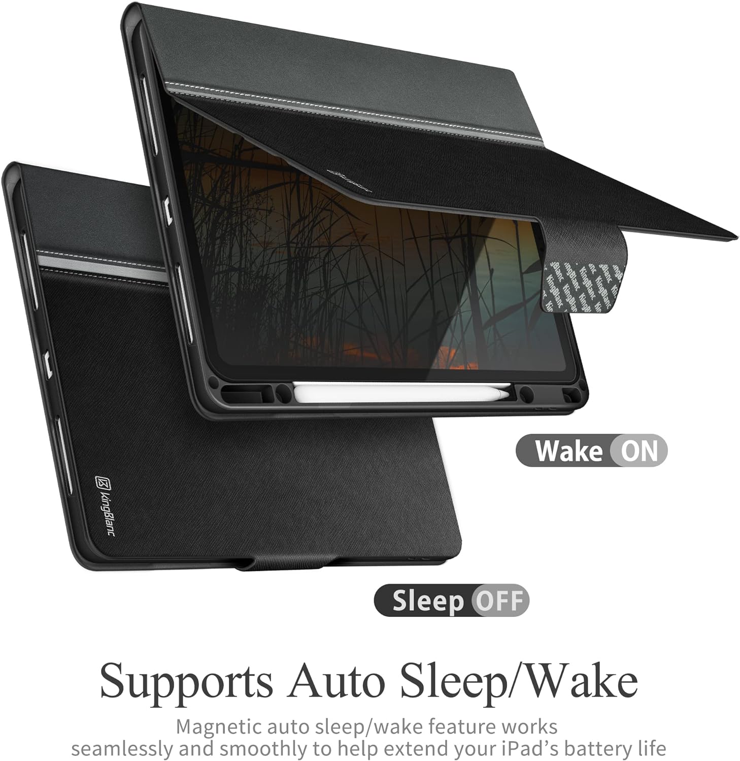 KingBlanc for iPad Pro 12.9 Case 6th/5th/4th/3rd Generation (2022/2021/2020) with Pencil Holder, PU Leather Smart Stand Cover, Auto Sleep/Wake, Apple Pencil2 Charging, Multi-Angle for Typing, Black - Image 6