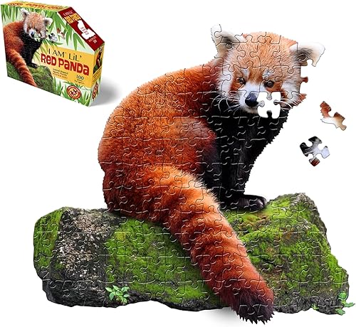 Madd Capp Puzzles Jr. - I AM Lil' Red Panda - 100 piezas - Rompecabezas en forma de animal