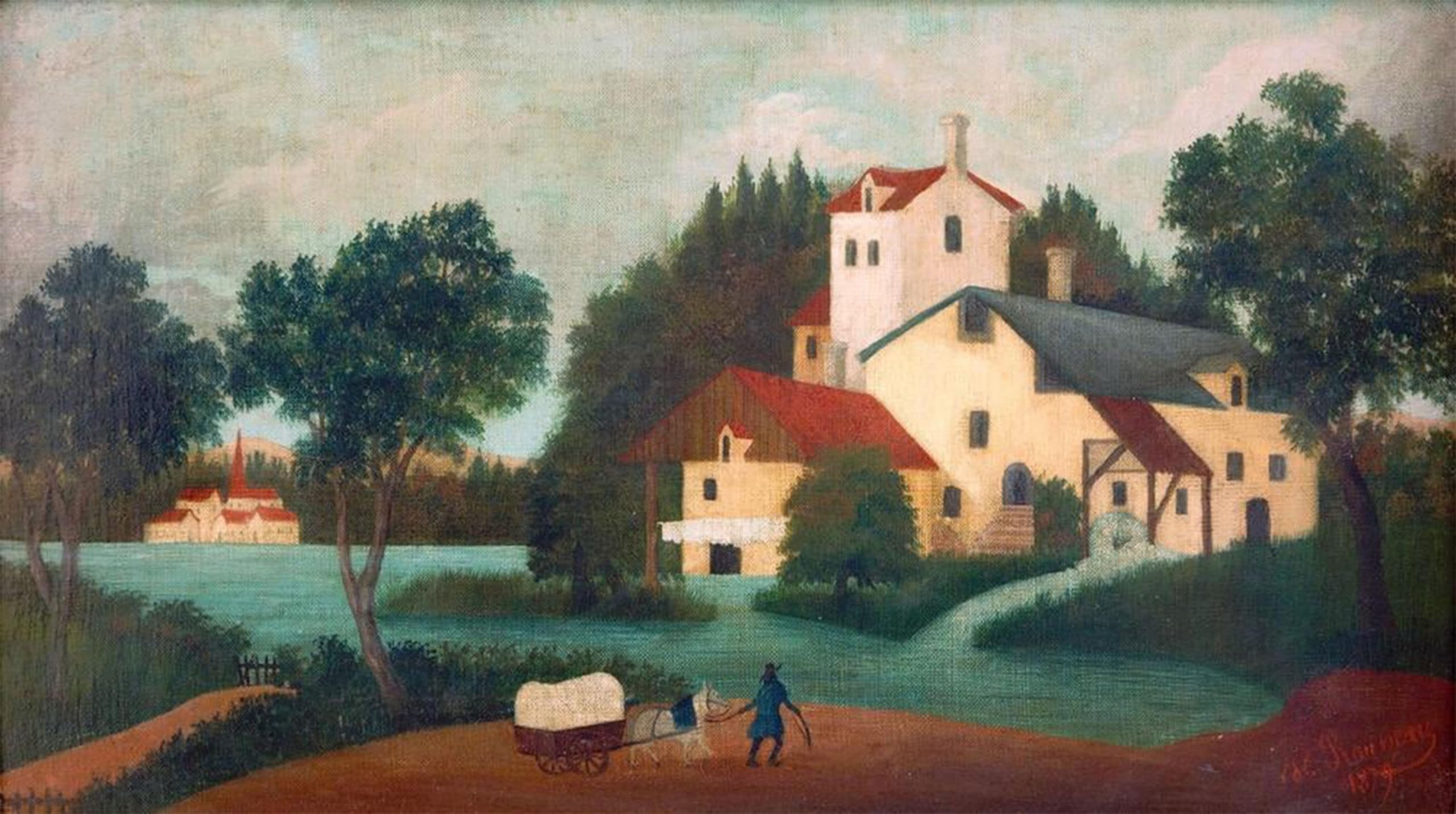 POSTERIIk Famous Modern Artwork Art Mural L’attelage Devant Le Moulin by Henri Rousseau Oil Paintings Pictures for Home Decor 60x90cm