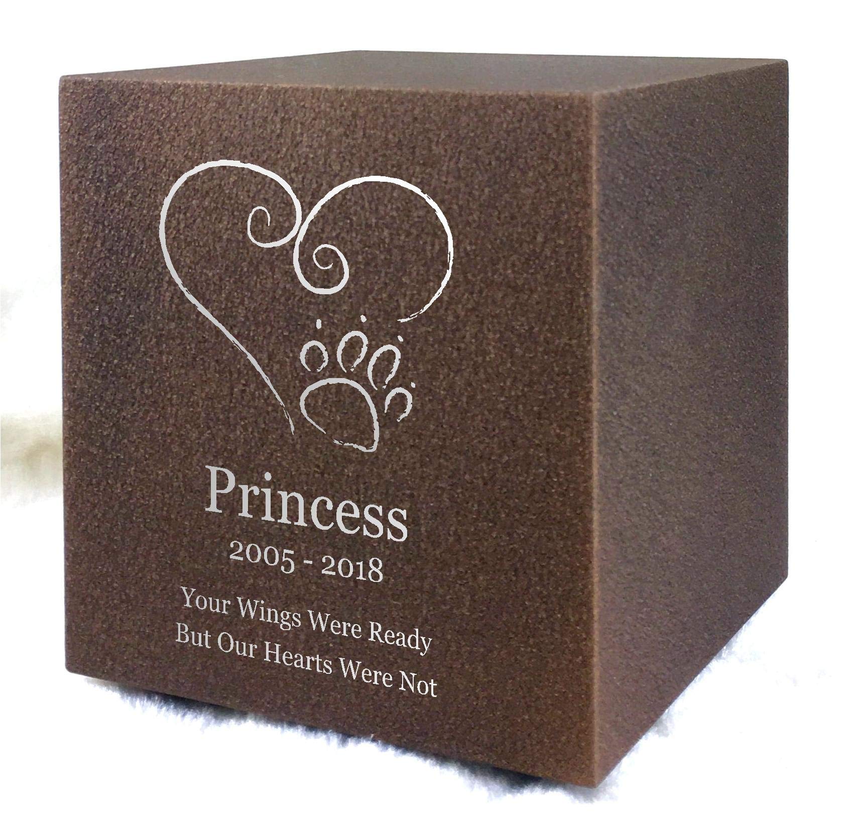 Personalized Engraved Heart and Paw Pet Urn for Cat or Dog Ashes -Made in America-Handcrafted in The USA by Amaranthine Urns- Burton DL- Small pet Urn-up to 90 lbs Living Weight (Cast Bronze)