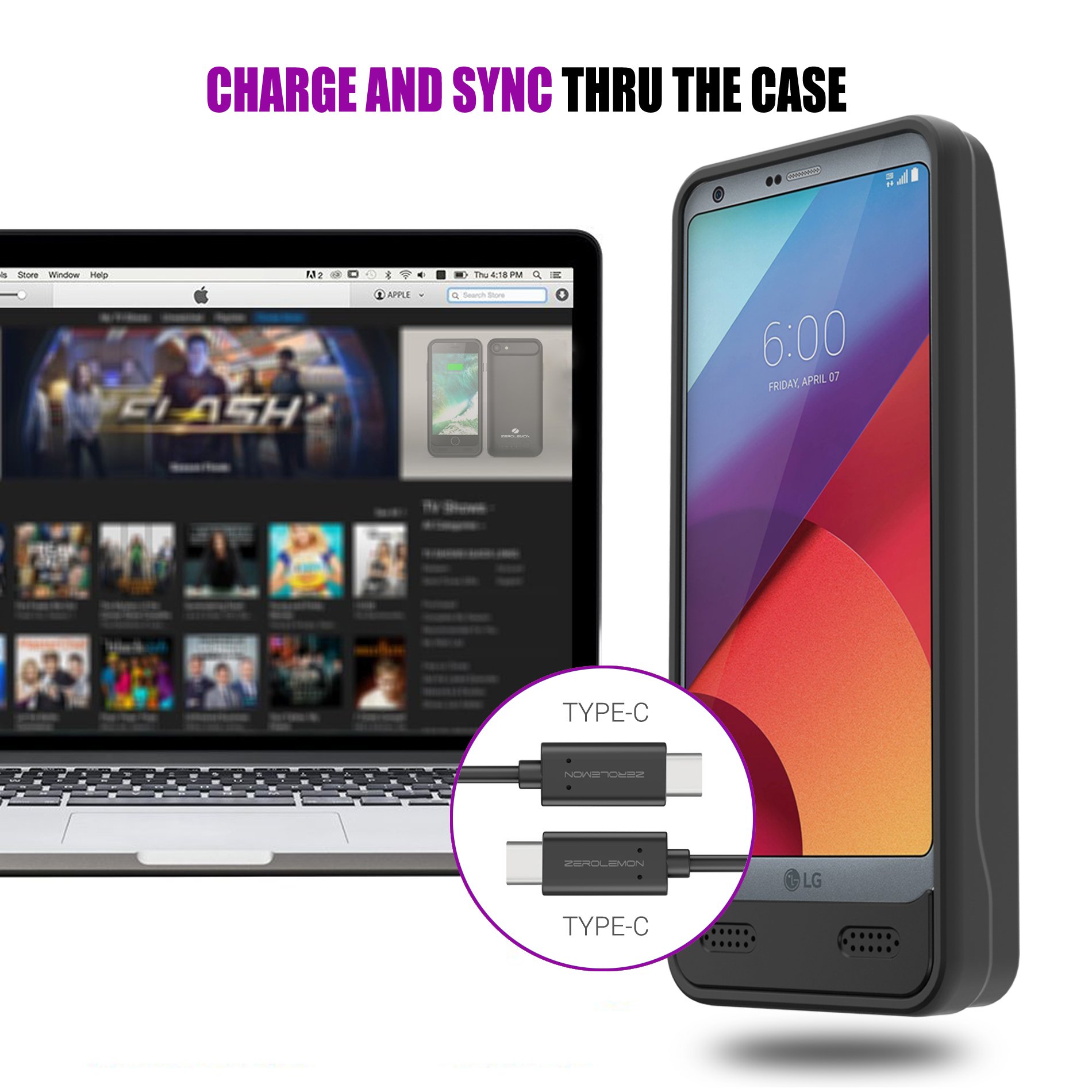 LG G6 Battery Case, ZeroLemon Ultra Power 8000mAh Extended Battery Case Rechargeable Charging