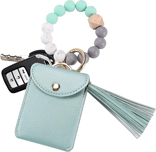 Miniatura 3 de Llavero de pulsera, pulsera de silicona con cuentas de llavero con tarjetero elástico para mujer