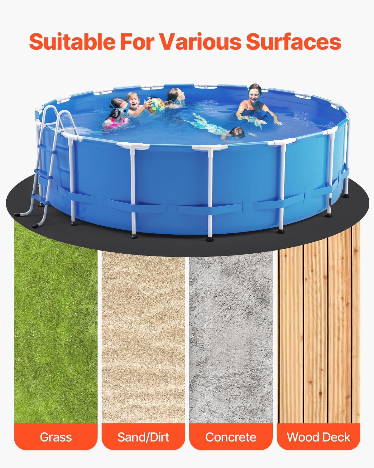 VEVOR Tapis de Sol Piscine, 835 cm, Tapis sous Piscines Hors Sol Rond 180 g/m2 sous-Couche Géotextile Extra-épais, Installation Facile, Découpe Simple, Protection pour Éviter Perforations des Objets