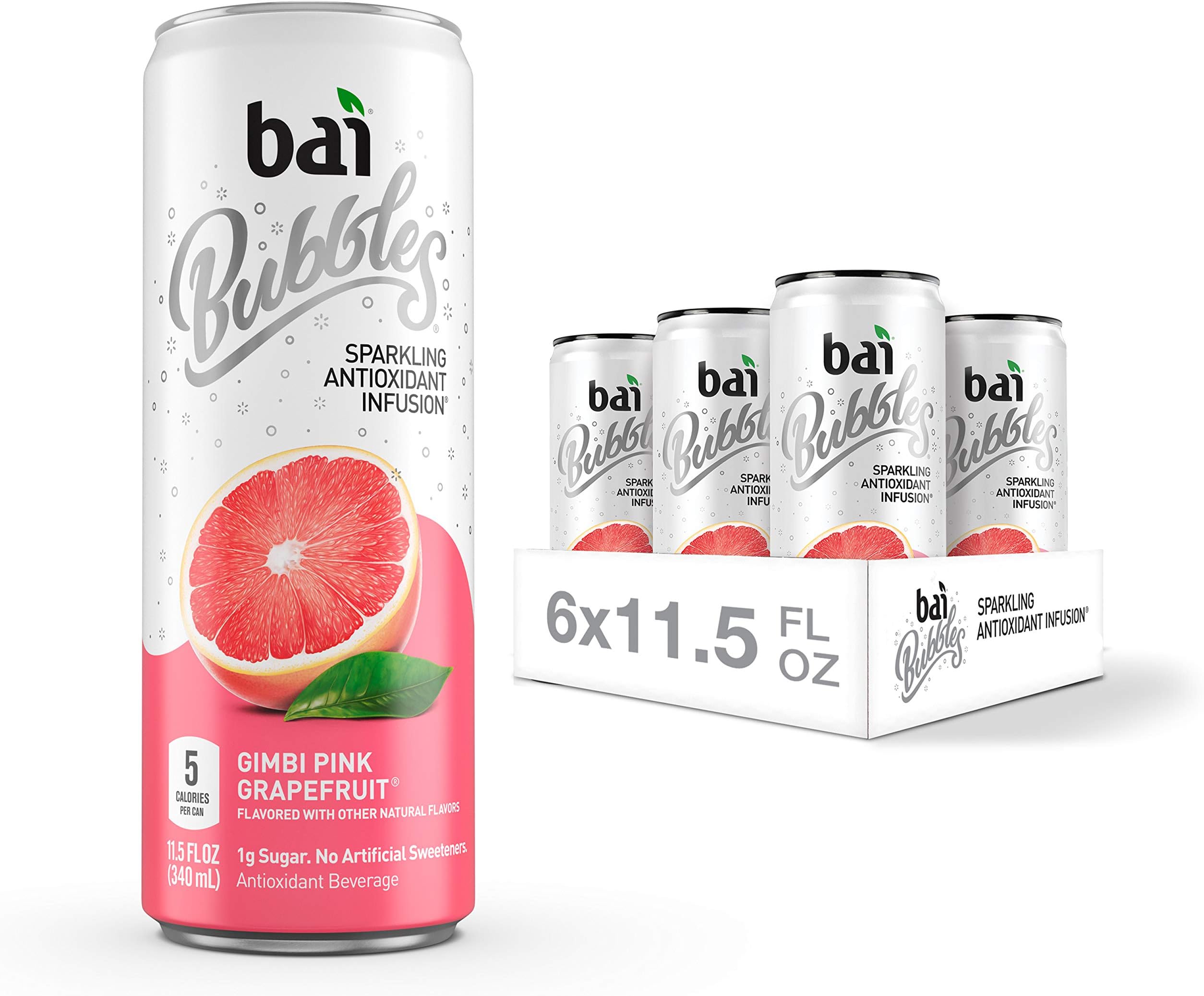 Bai Bubbles, Sparkling Water, Gimbi Pink Grapefruit, Antioxidant Infused Drinks, 11.5 Fluid Ounce Cans, 6 count