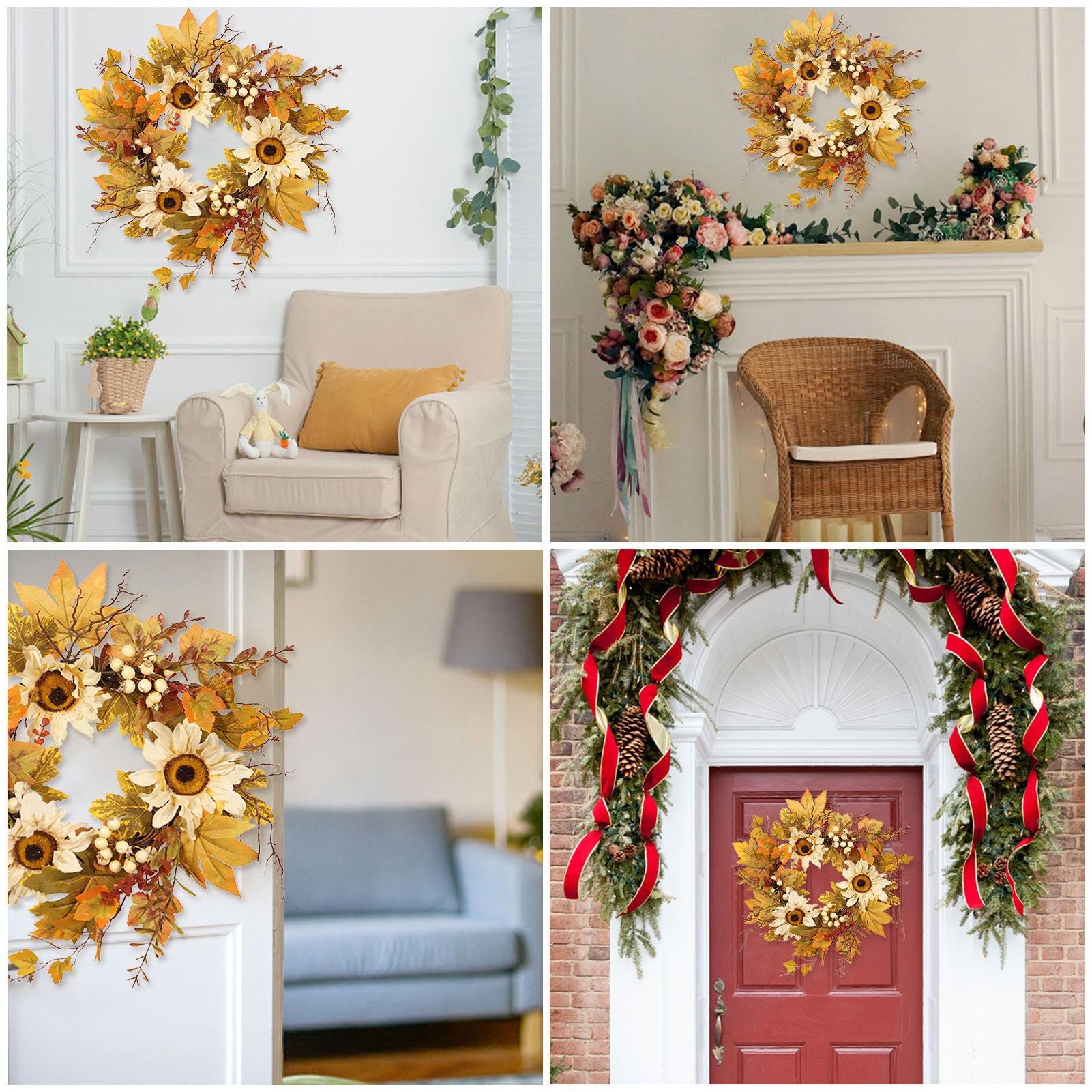 Herbstkranz Outdoor 40cm - Thanksgiving Deko Mit Ahornblättern & Sonnenblumen