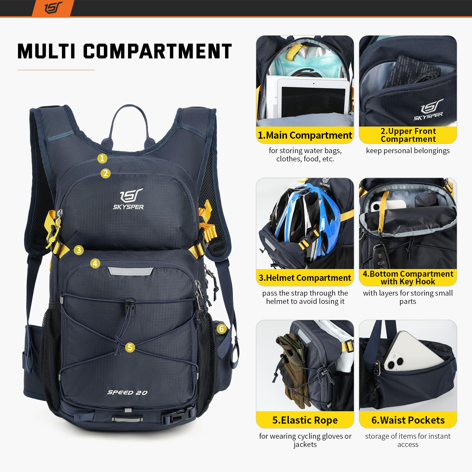 SKYSPER Wanderrucksack 20L Fahrradrucksack Skirucksack Rucksack Herren für Fahrrad Trinkrucksack