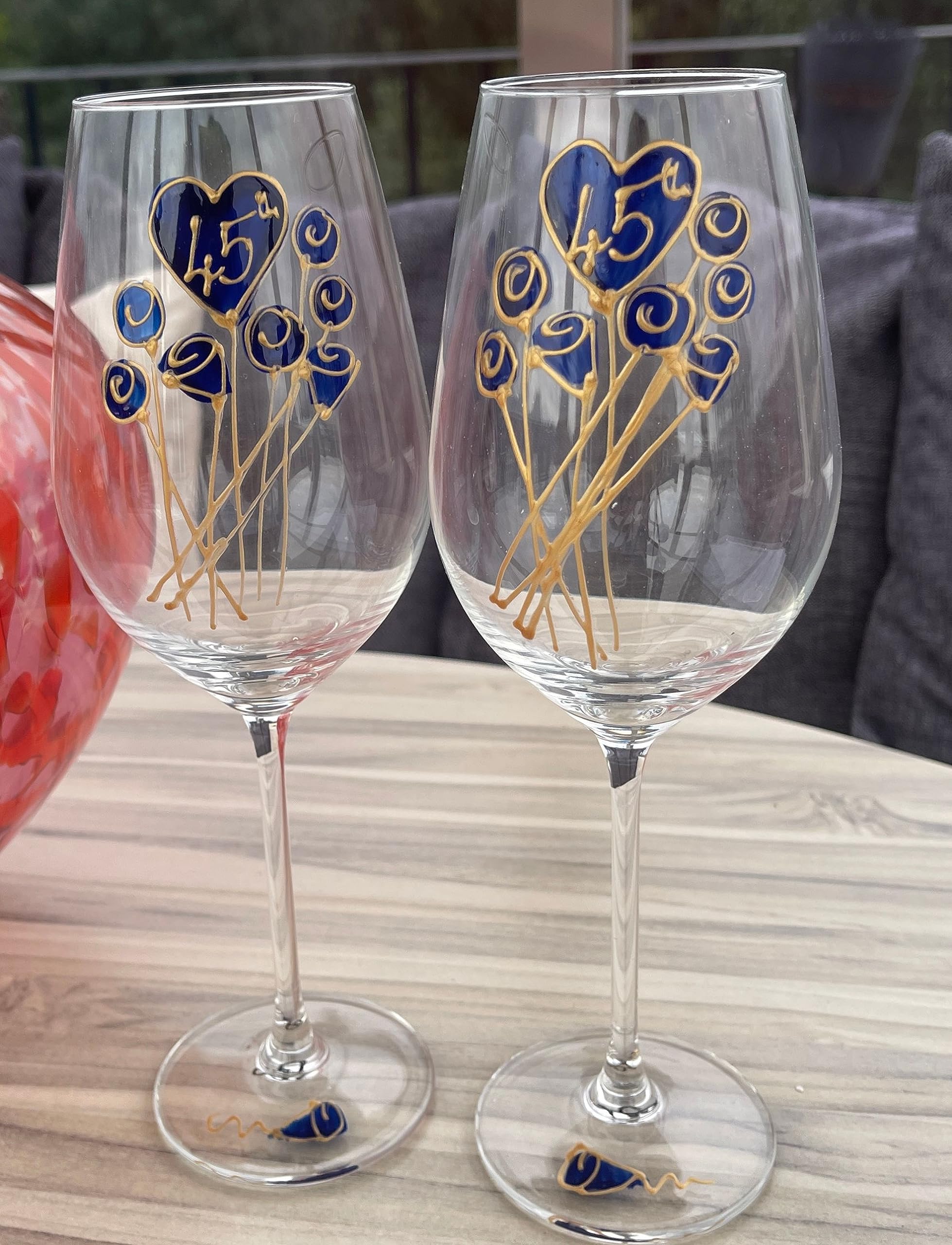 Dreamair 45th Wedding (Sapphire) Anniversary Pair of Wine Glasses (Flower)