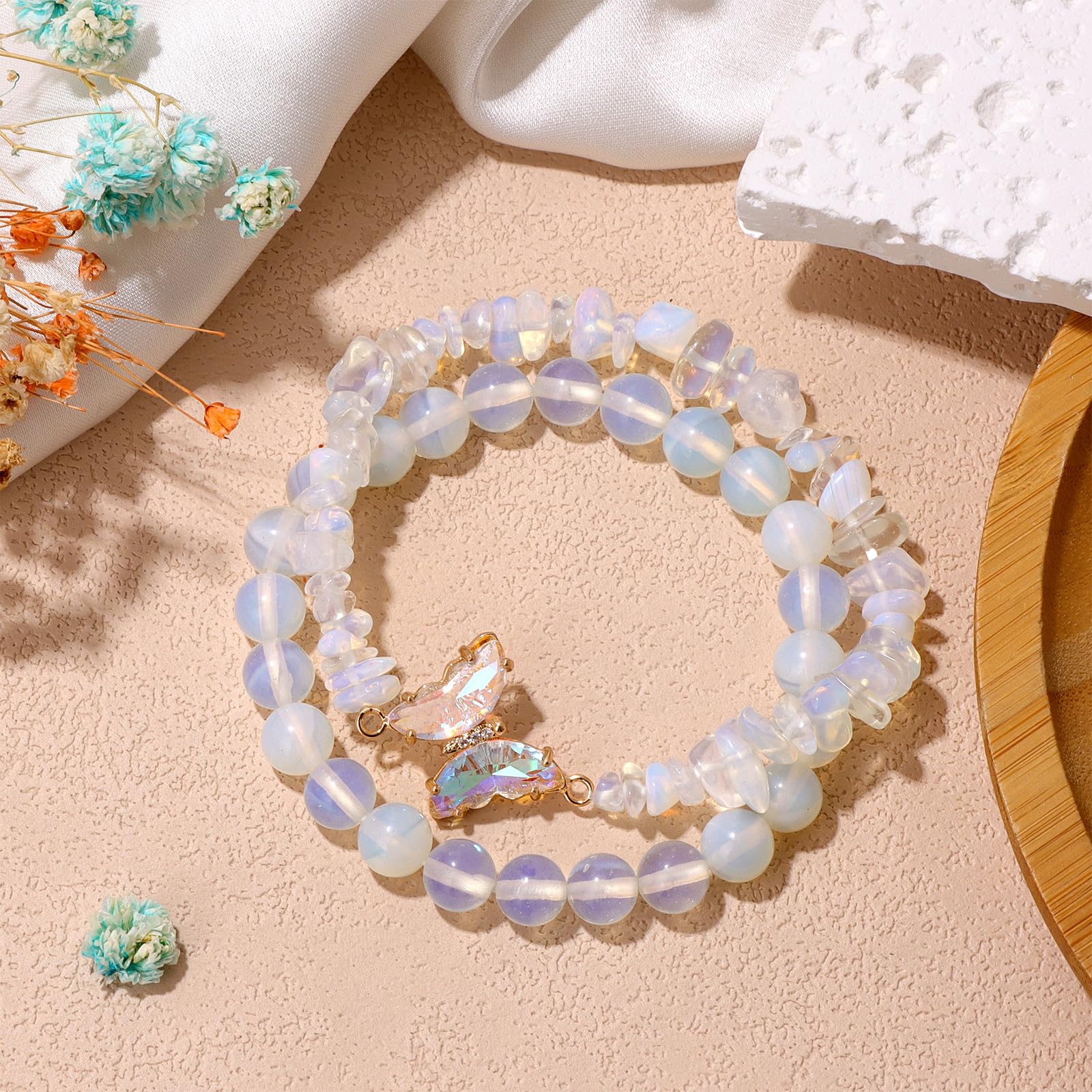 Pulsera de Amatista para Mujer, Pulseras de Amatista con Cuentas y dijes de Mariposa, Pulseras de Piedras en Capas para Mujer.