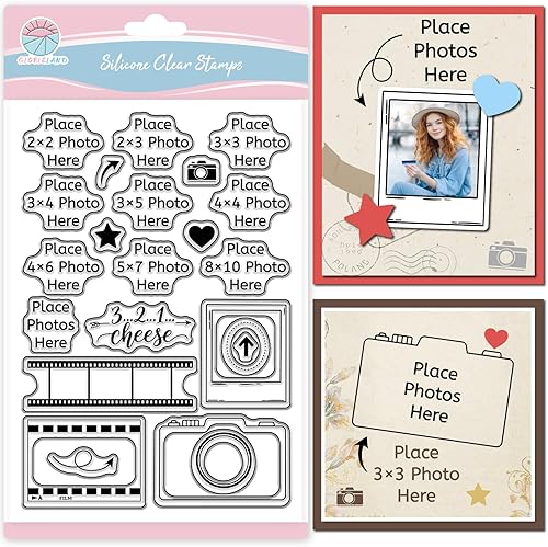 GLOBLELAND Etiquetas de cámara vintage transparentes para hacer tarjetas, fotos retro para colocar fotos, sello transparente para borde de cámara,