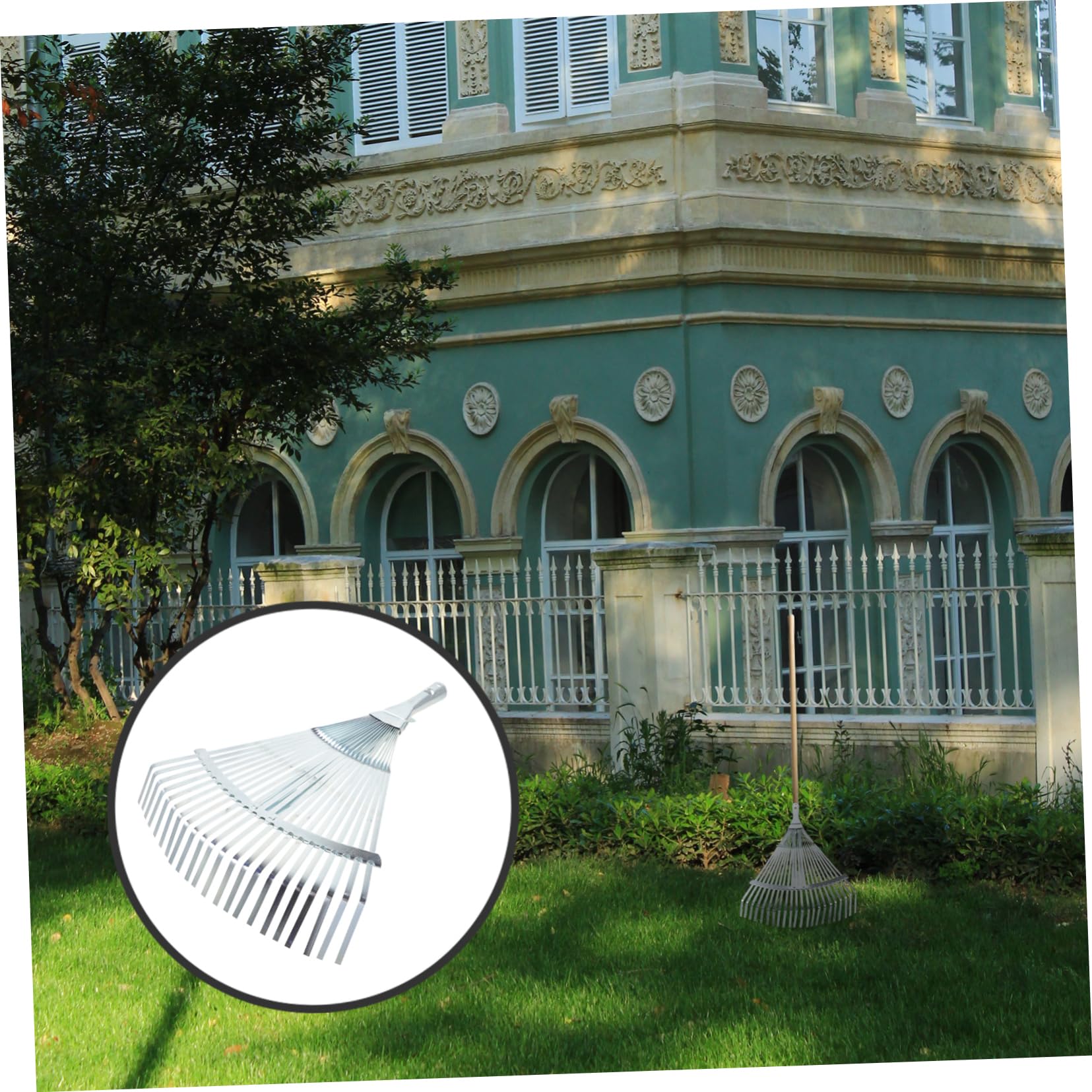 Verstellbarer Metall Laubrechenkopf für Rasen 22 Zähne 29-46cm Robust aus Kohlenstoffstahl Klappbar für Gartenarbeit und Hof