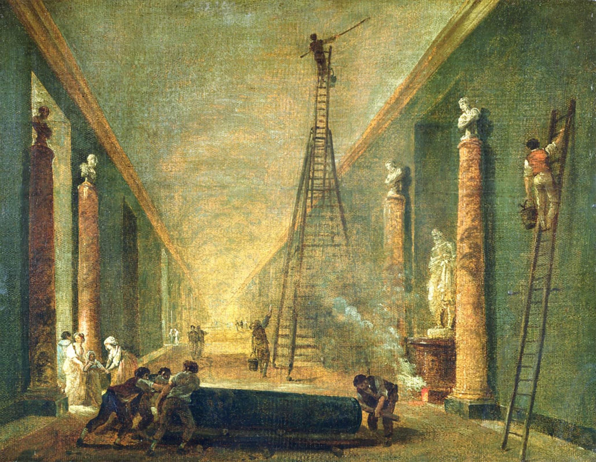 ARTXLXXBN Famous Art Print Poster Vintage Wall Art View of the Grand Gallery of the Louvre During Restoration by Hubert Robert Canvas Art Poster for Home Decor 60x90cm
