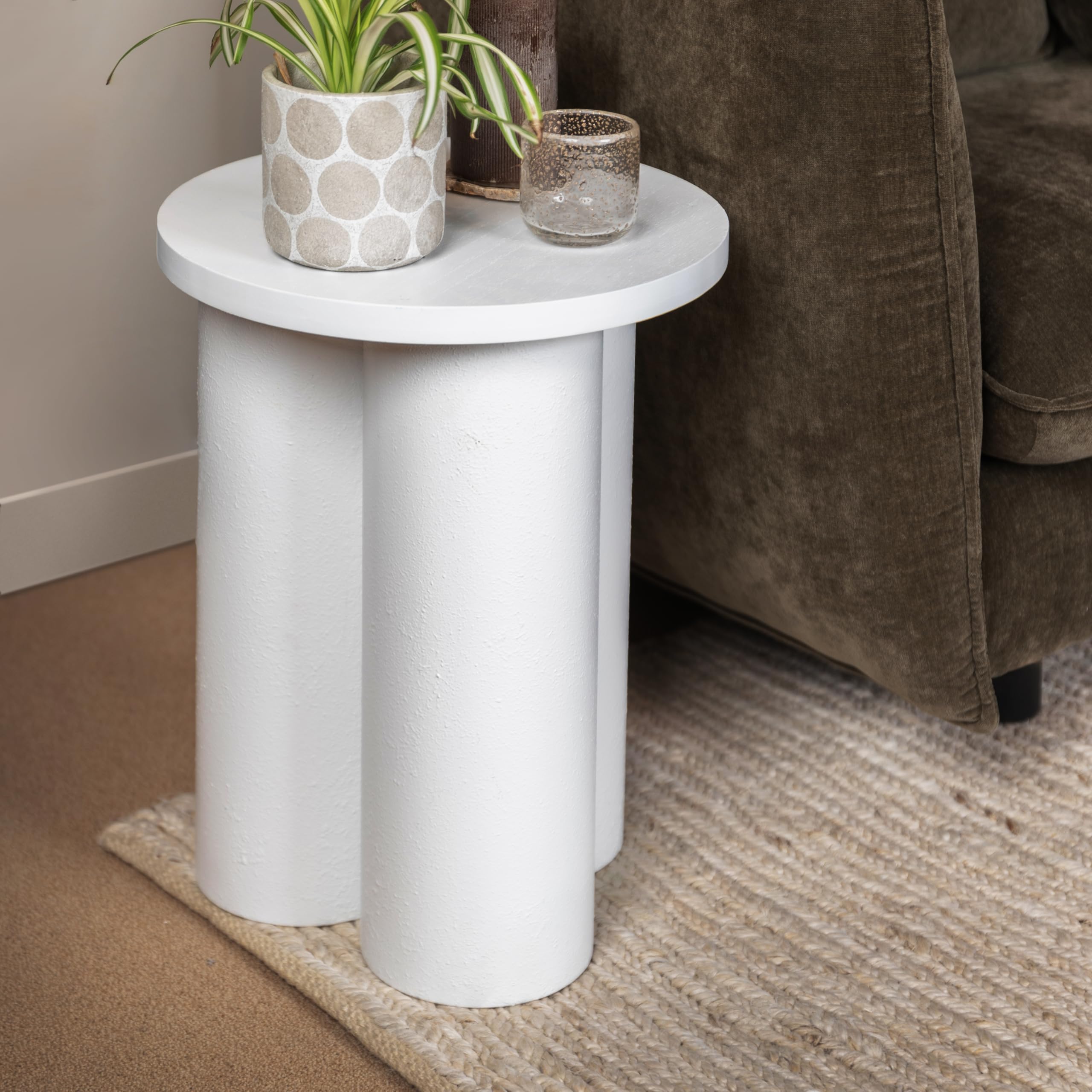 Creative Co-Op Round 3-Column End Table, White