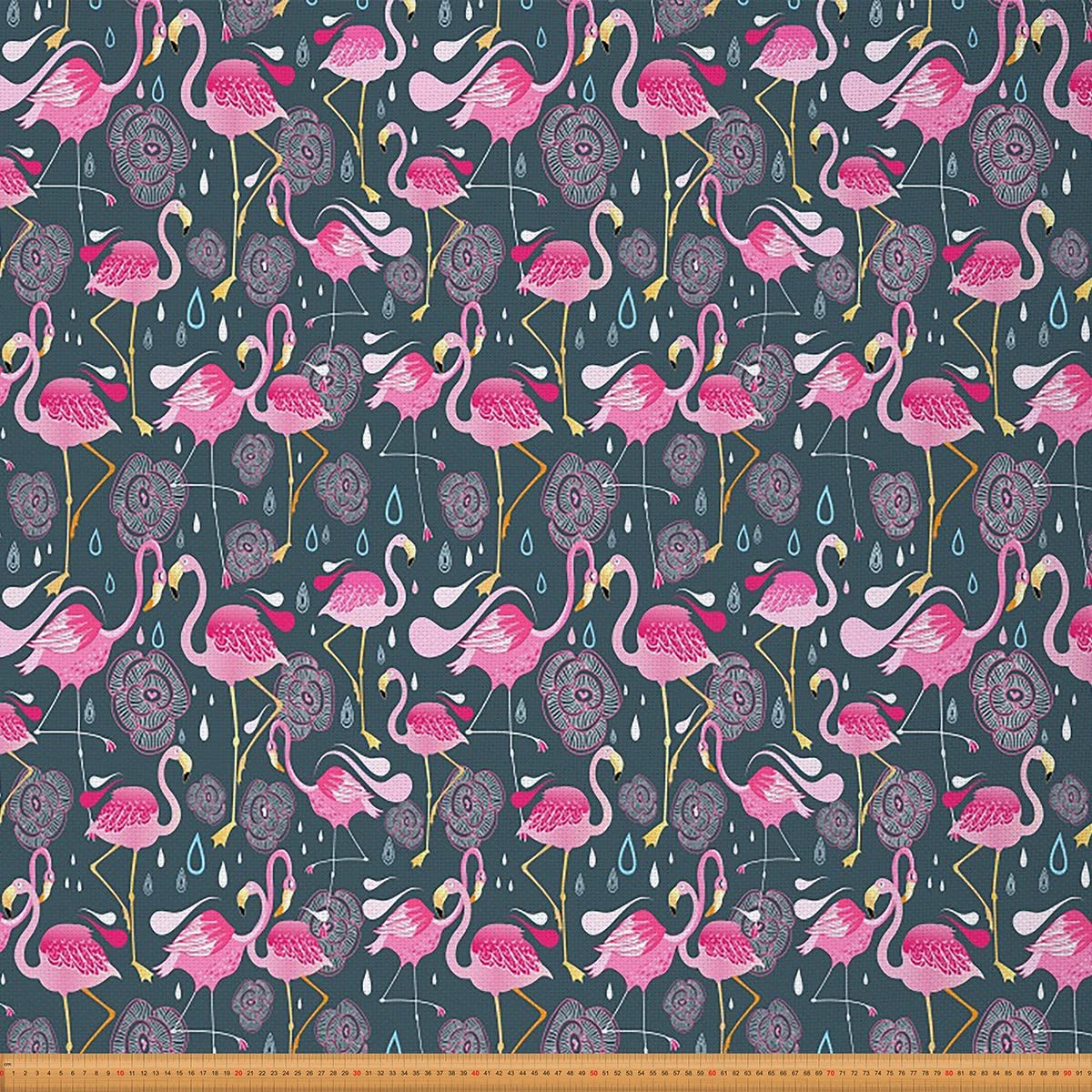 Flamingos Fabric by The Yard,Exotic Bird Floral Reupholstery Fabric for Chairs,Tropical Flamingo Flowers Pattern Waterproof Outdoor Fabric,1 Yard,(L92*W150cm) Pink Gray